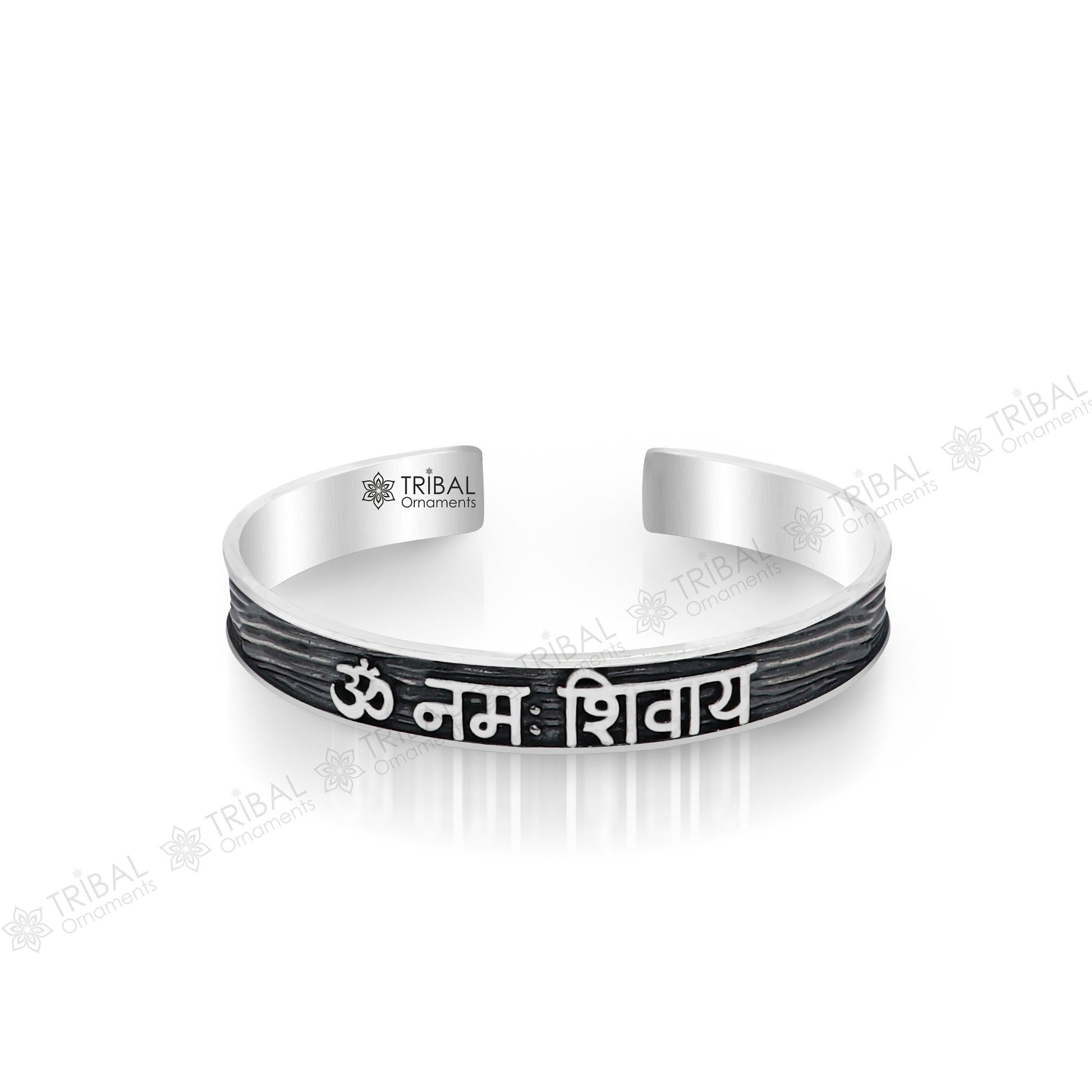 Handmade 925 Sterling silver Lord Shiva mantra bracelet "Aum Namah Shivay "Adjustable cuff kada bangle for mens and girls cuff228 - TRIBAL ORNAMENTS