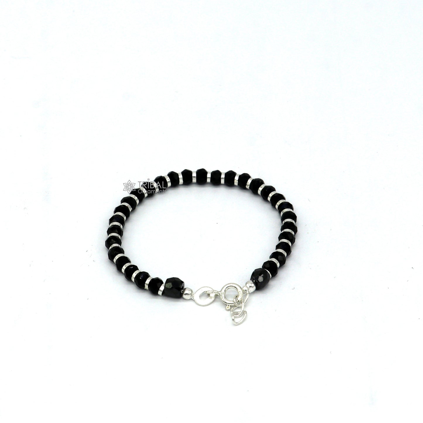 925 sterling silver black beads Nazariya double use bracelet or anklet, protect from evil eyes, new born baby bracelet bbr505 - TRIBAL ORNAMENTS