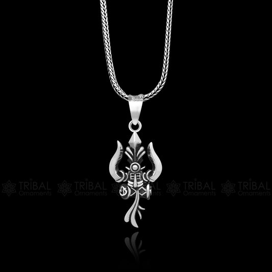 925 sterling silver Hindu idol Lord Shiva trident pendant, amazing vintage design gifting pendant customized god jewelry nsp812 - TRIBAL ORNAMENTS