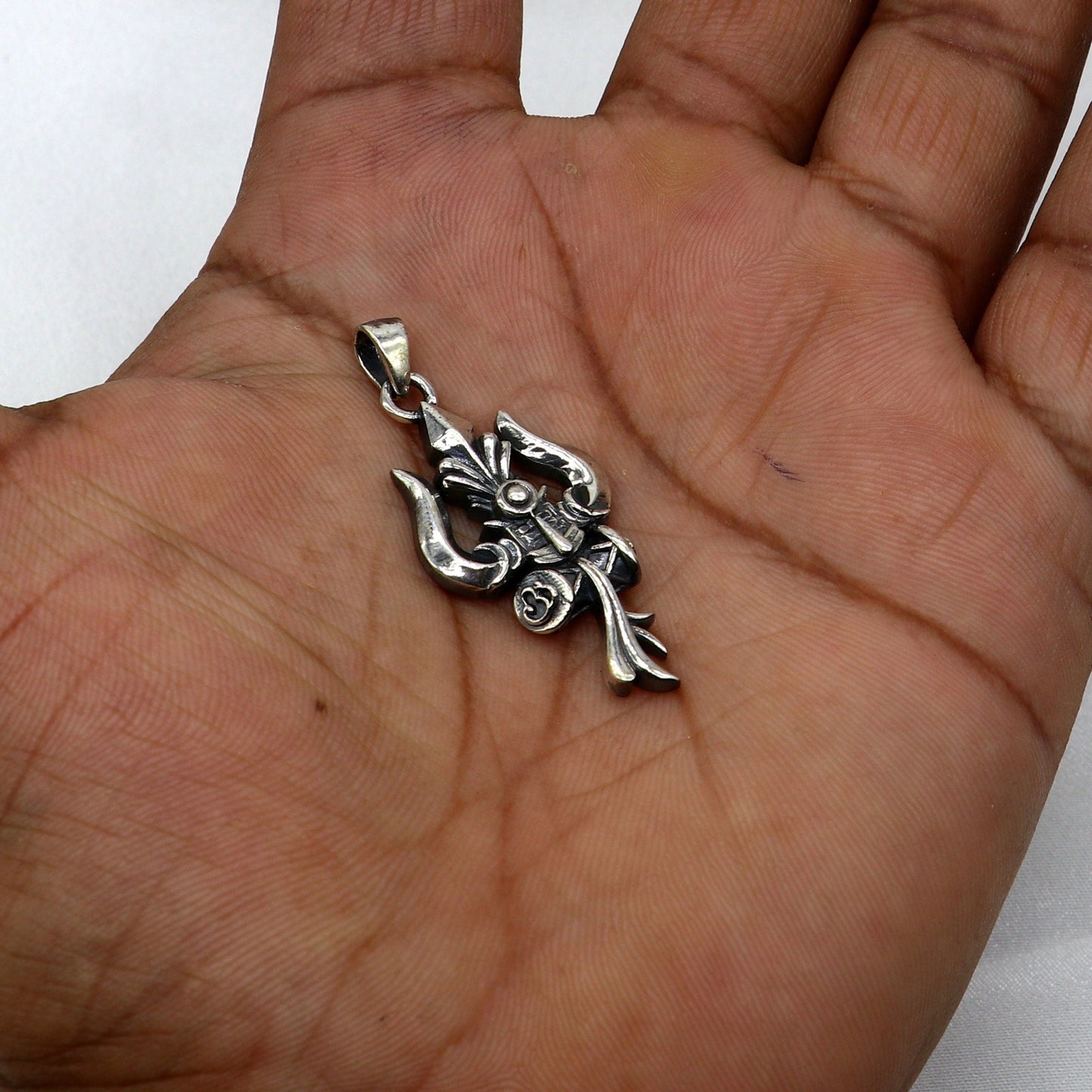 925 sterling silver Hindu idol Lord Shiva trident pendant, amazing vintage design gifting pendant customized god jewelry nsp812 - TRIBAL ORNAMENTS