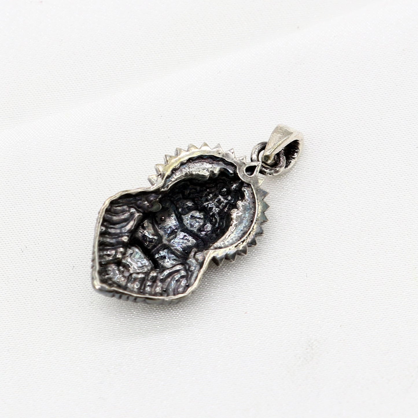 925 Sterling silver Lord Vishnu avatar Narsimha pendant with Black and white rosary beads (tulsi mala) meditation necklace NSP813 - TRIBAL ORNAMENTS