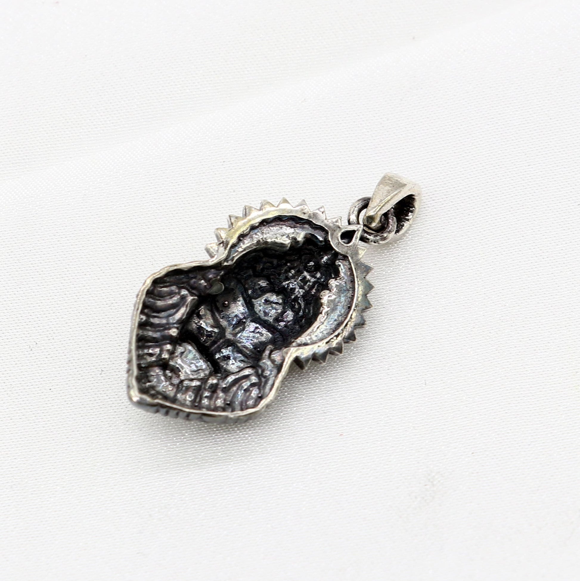 925 Sterling silver Lord Vishnu avatar Narsimha pendant with Black and white rosary beads (tulsi mala) meditation necklace  NSP813 - TRIBAL ORNAMENTS