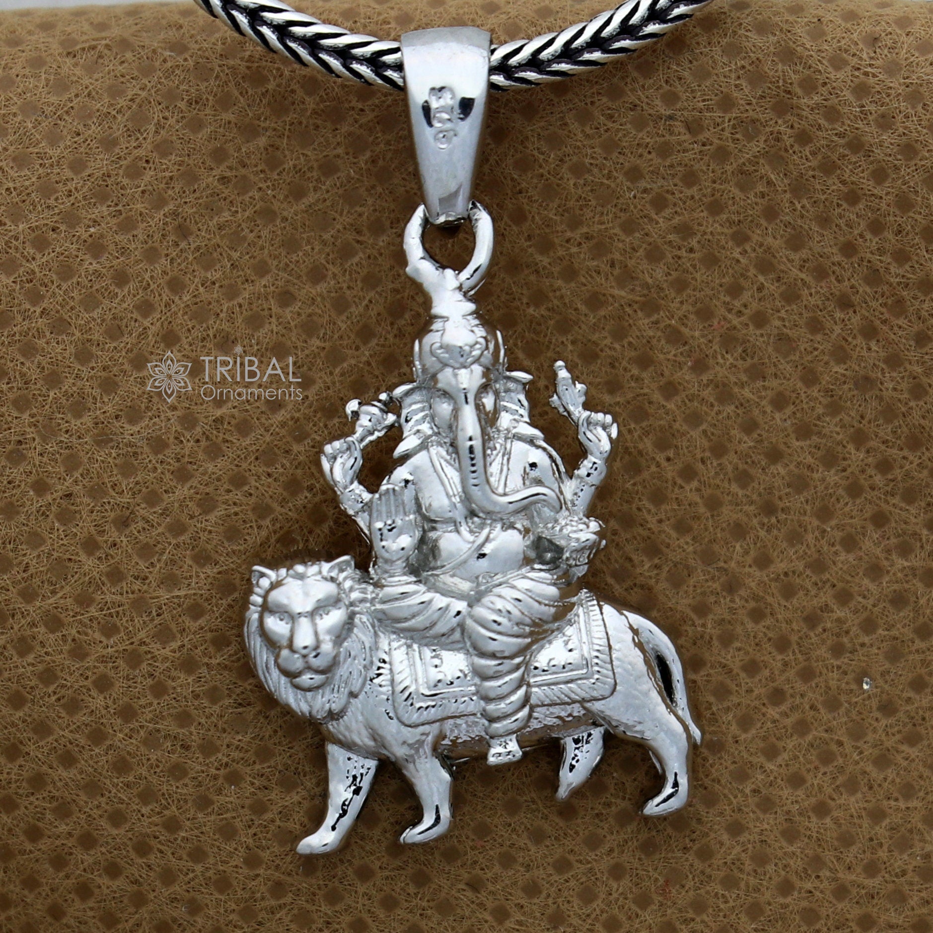 925 sterling silver Lord Ganesha with lion design pendant necklace, Lord Ganesha unique style handmade pendant for unisex gift  Nsp823 - TRIBAL ORNAMENTS