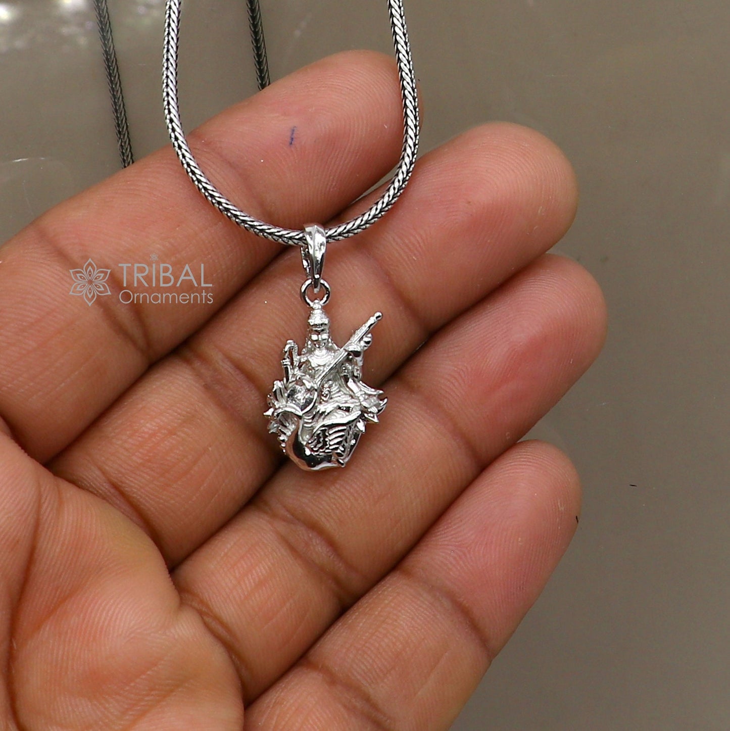 925 sterling silver handmade Goddess Sarashwati maa pendant, amazing divine Sharda maa pendant gifting jewelry NSP828 - TRIBAL ORNAMENTS