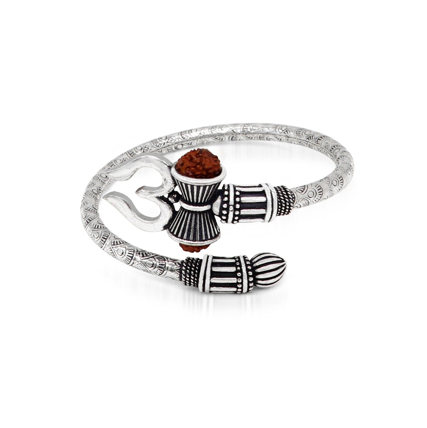 925 Sterling silver handmade Amazing work Lord Shiva trident trishul kada bangle bracelet with natural Rudraksha customized kada nsk832 - TRIBAL ORNAMENTS