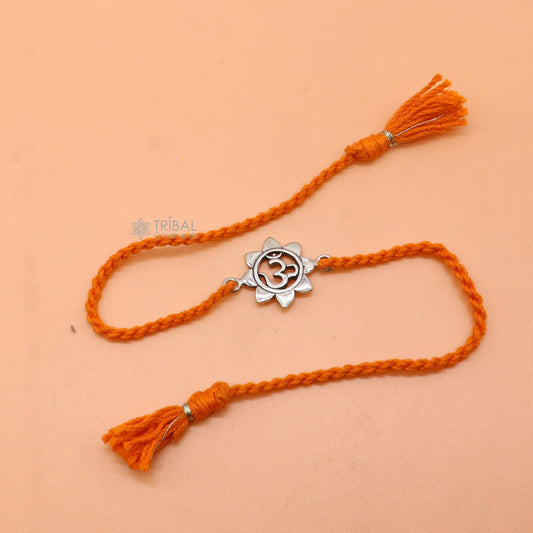 925 Sterling silver "AUM or OM" mantra  Rakhi bracelet. best gift for your brother's  on special Rakshabandhan rk309 - TRIBAL ORNAMENTS