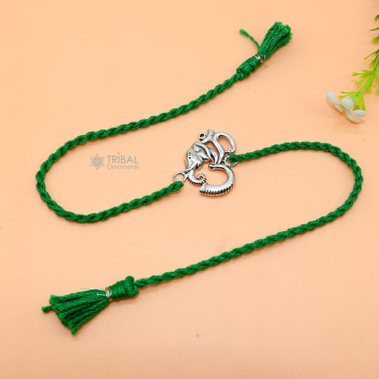 925 Sterling silver lord Ganesha "Aum" OM design pendant Rakhi bracelet. best gift for your brother's on special Rakshabandhan festival rk311 - TRIBAL ORNAMENTS
