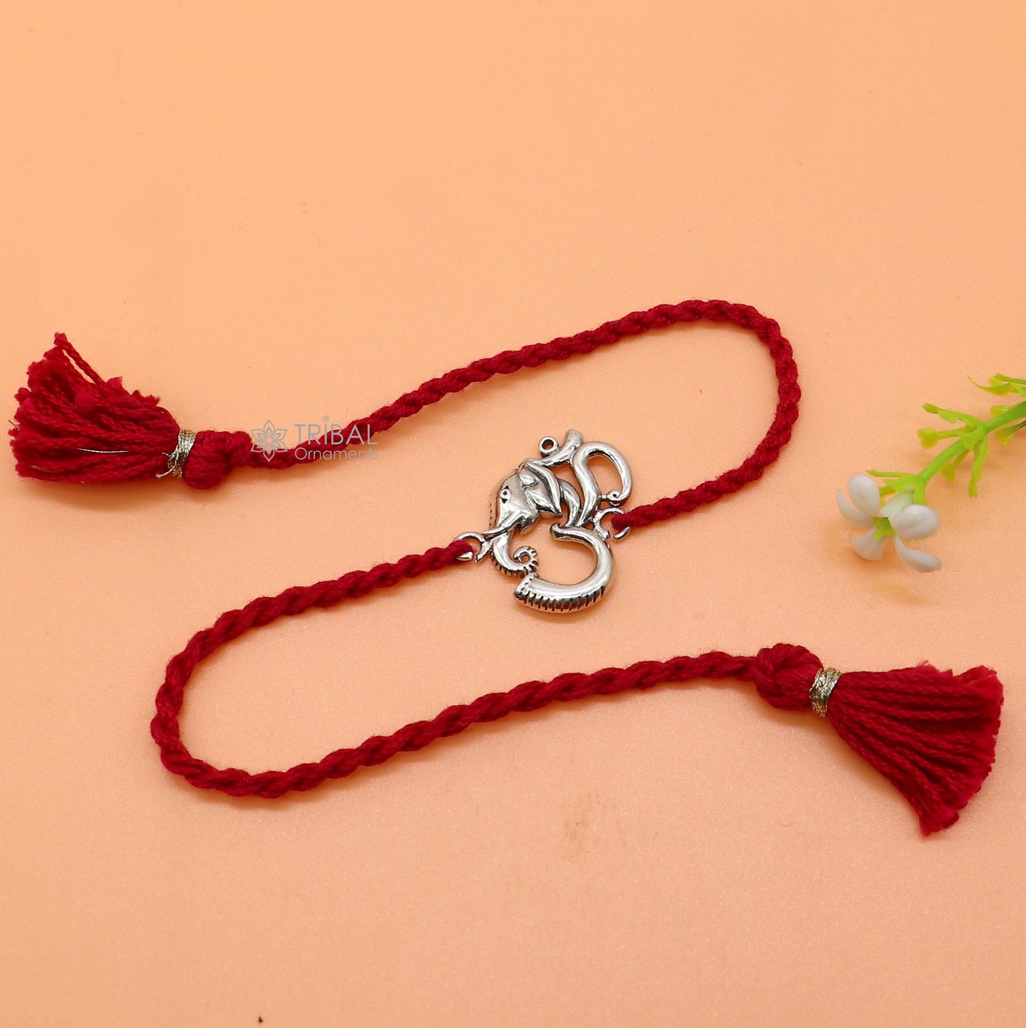 925 Sterling silver lord Ganesha "Aum" OM design pendant Rakhi bracelet. best gift for your brother's on special Rakshabandhan festival rk311 - TRIBAL ORNAMENTS