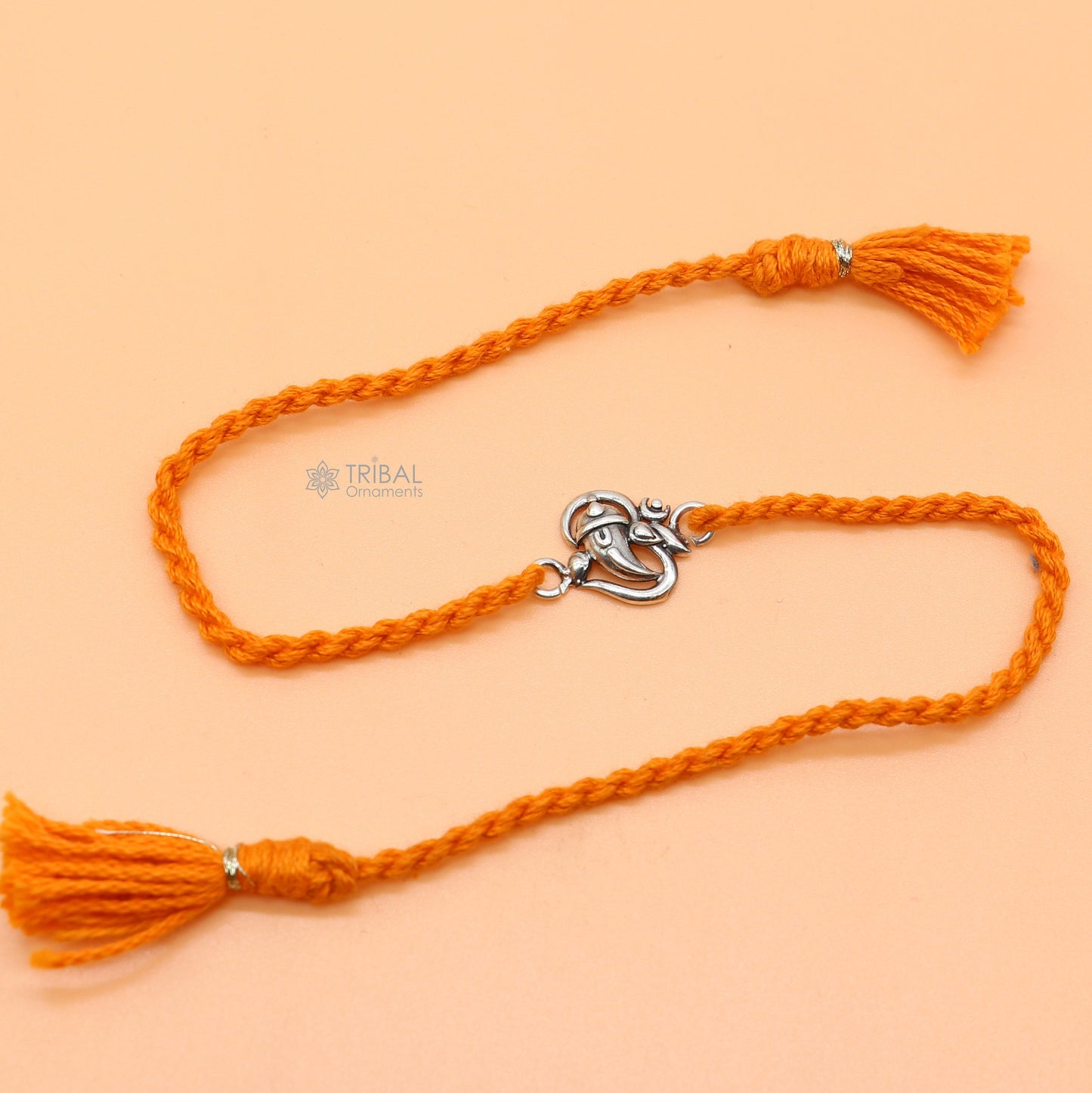 925 Sterling silver lord Ganesha "Aum"/ OM design pendant Rakhi bracelet. best gift for your brother's on special Rakshabandhan festival rk312 - TRIBAL ORNAMENTS