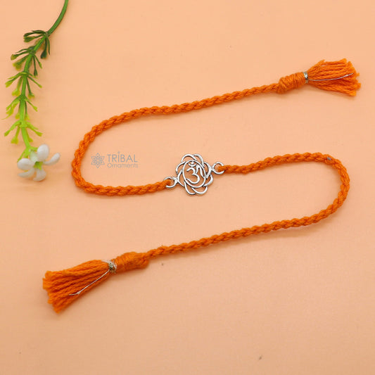 925 Sterling silver HINDU Mantra "Aum"/ OM design pendant Rakhi bracelet. best gift for your brother's on special Rakshabandhan festival rk313 - TRIBAL ORNAMENTS