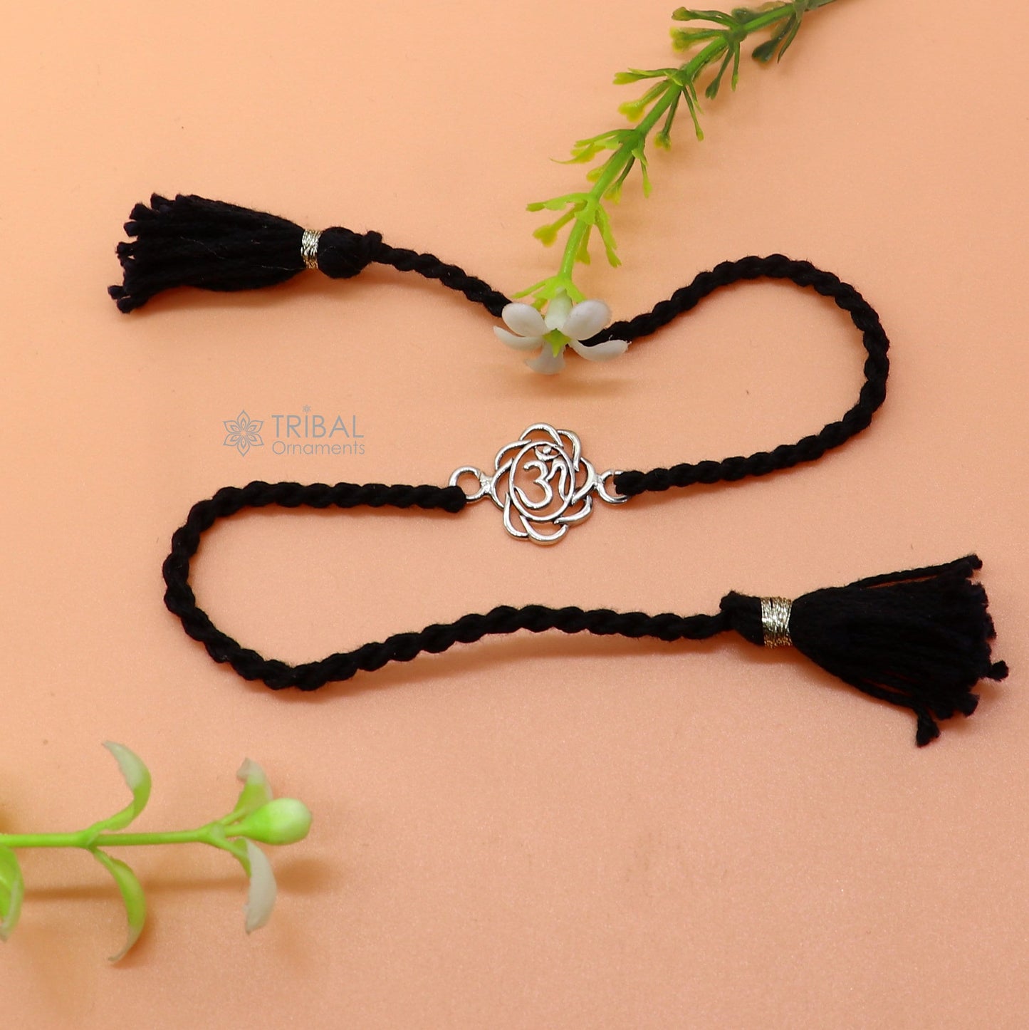 925 Sterling silver HINDU Mantra "Aum"/ OM design pendant Rakhi bracelet. best gift for your brother's on special Rakshabandhan festival rk313 - TRIBAL ORNAMENTS