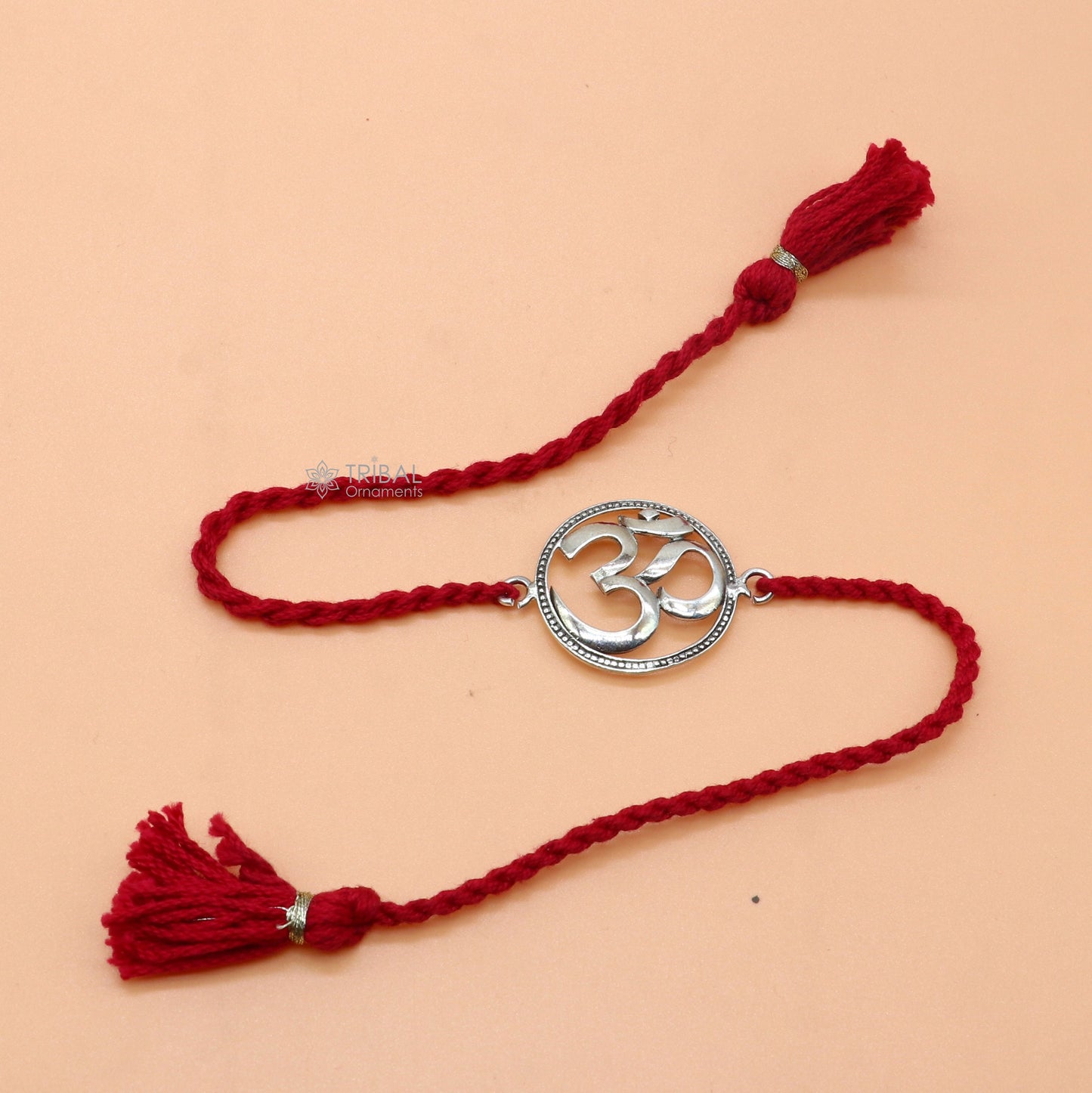 925 Sterling silver HINDU Mantra "Aum"/ OM design pendant Rakhi bracelet. best gift for your brother's on special Rakshabandhan festival rk314 - TRIBAL ORNAMENTS