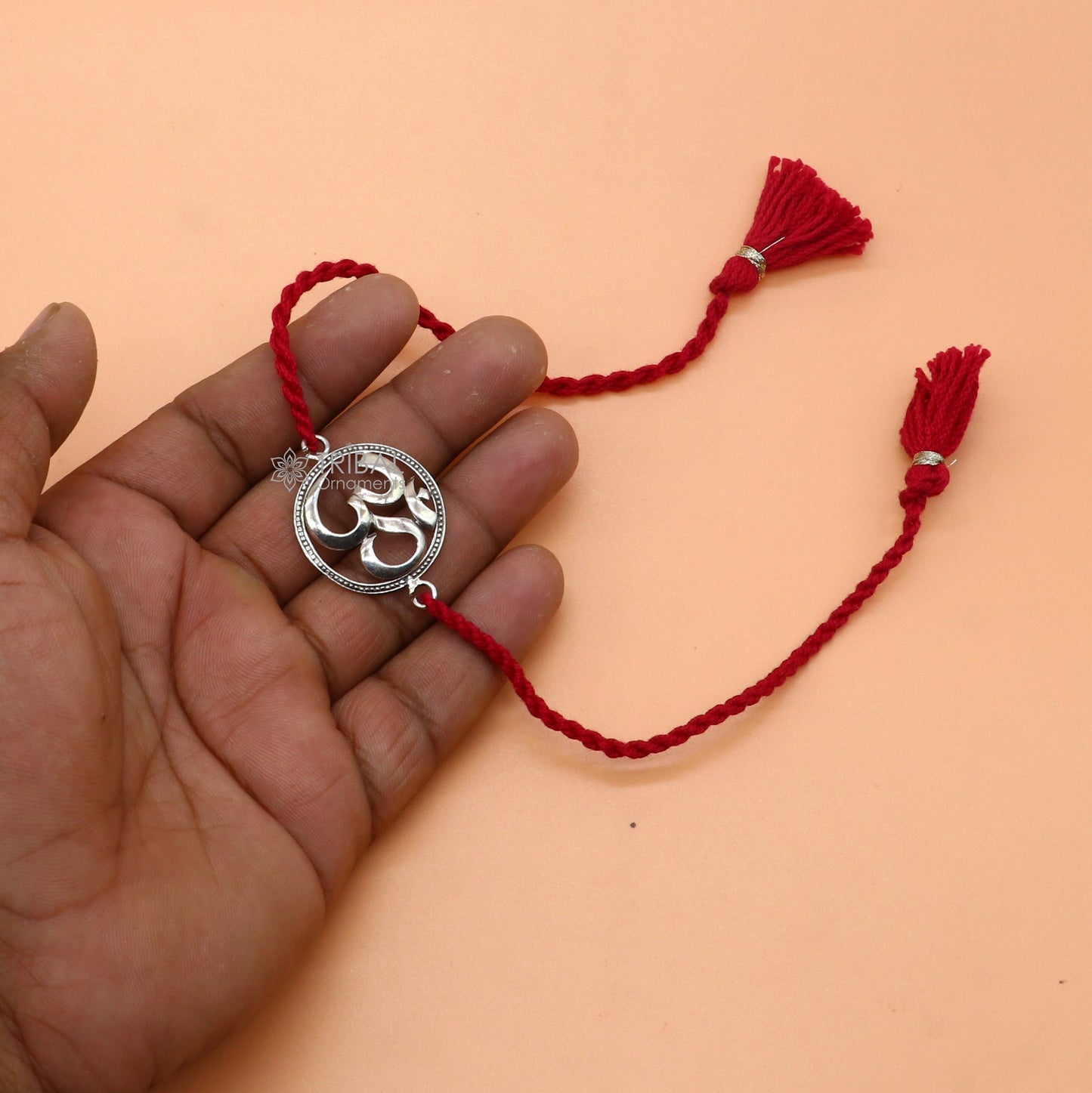 925 Sterling silver HINDU Mantra "Aum"/ OM design pendant Rakhi bracelet. best gift for your brother's on special Rakshabandhan festival rk314 - TRIBAL ORNAMENTS