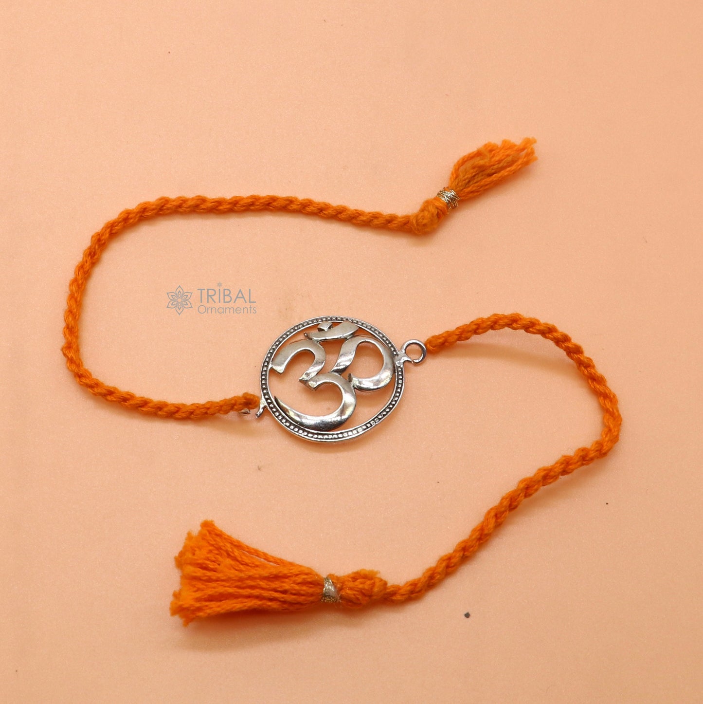 925 Sterling silver HINDU Mantra "Aum"/ OM design pendant Rakhi bracelet. best gift for your brother's on special Rakshabandhan festival rk314 - TRIBAL ORNAMENTS