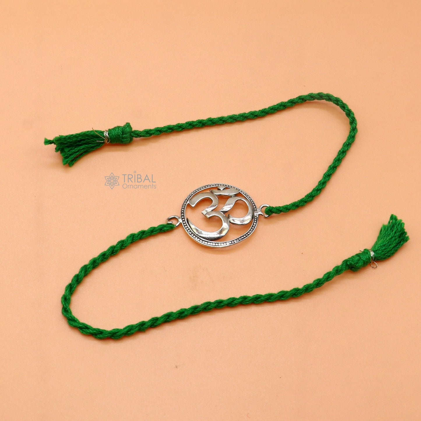 925 Sterling silver HINDU Mantra "Aum"/ OM design pendant Rakhi bracelet. best gift for your brother's on special Rakshabandhan festival rk314 - TRIBAL ORNAMENTS