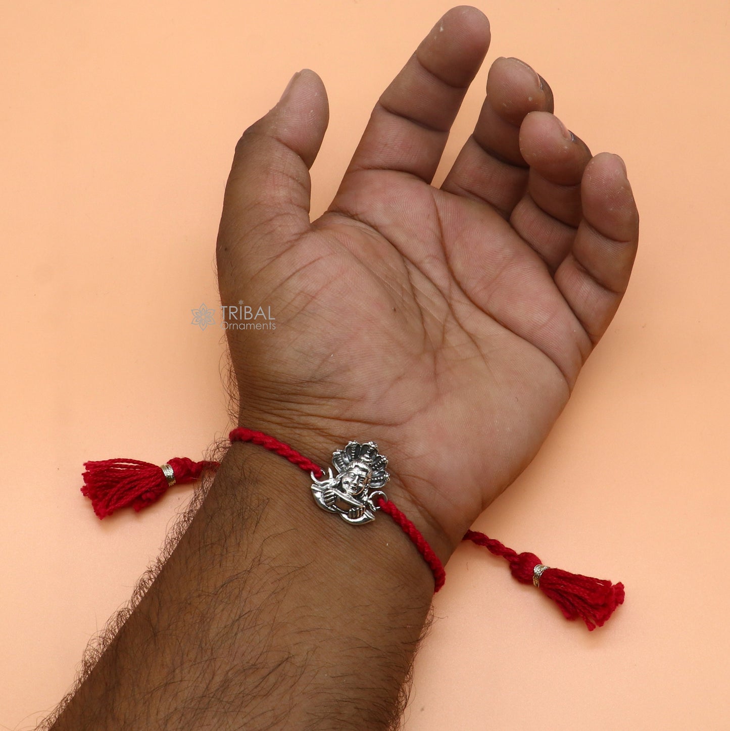 925 Sterling silver Lord Shiva design pendant Rakhi bracelet best gift for special Rakshabandhan festival rk317 - TRIBAL ORNAMENTS