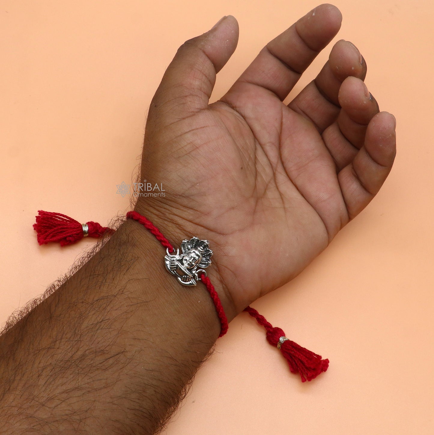 925 Sterling silver Lord Shiva design pendant Rakhi bracelet best gift for special Rakshabandhan festival rk317 - TRIBAL ORNAMENTS