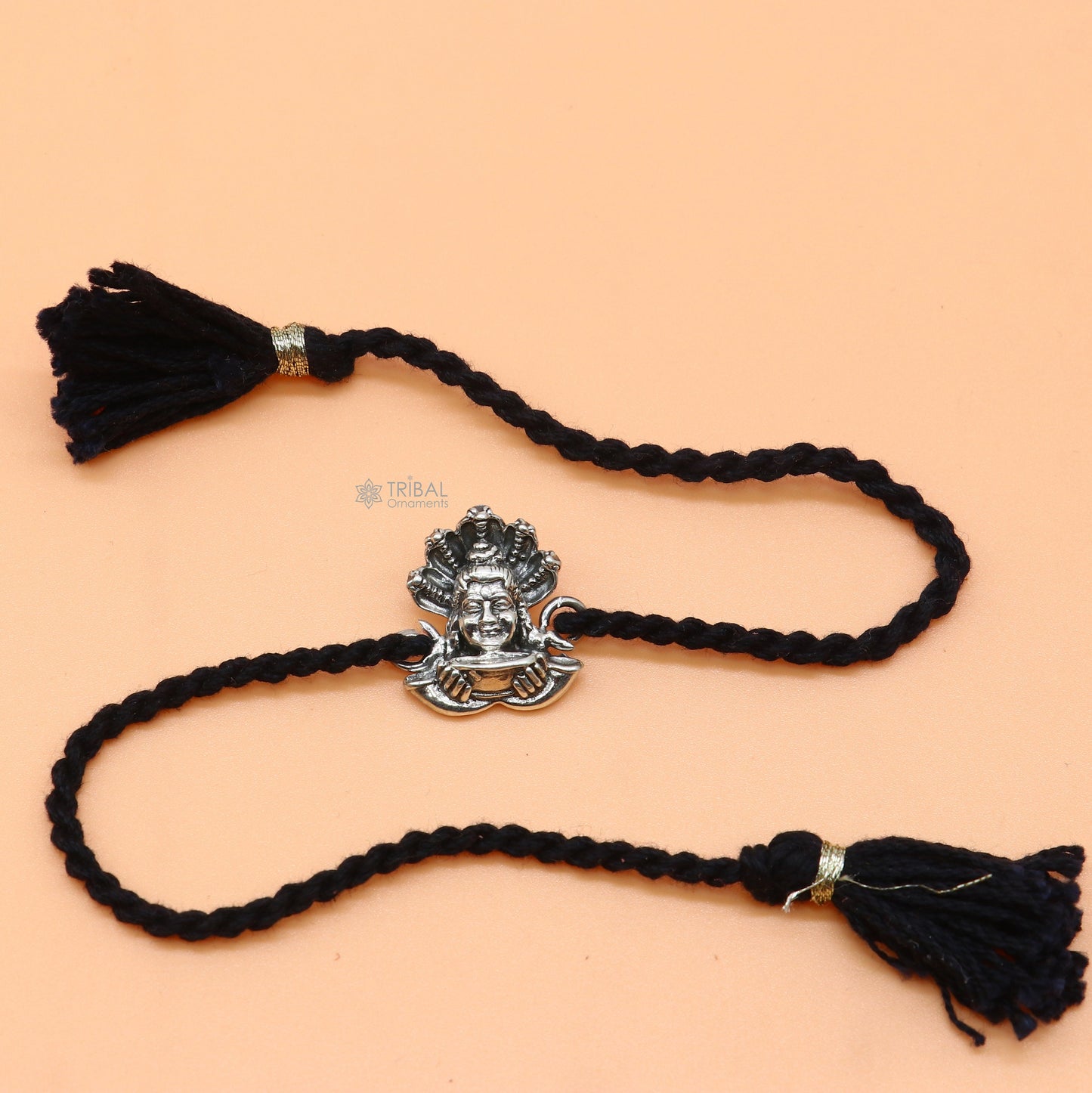 925 Sterling silver Lord Shiva design pendant Rakhi bracelet best gift for special Rakshabandhan festival rk317 - TRIBAL ORNAMENTS