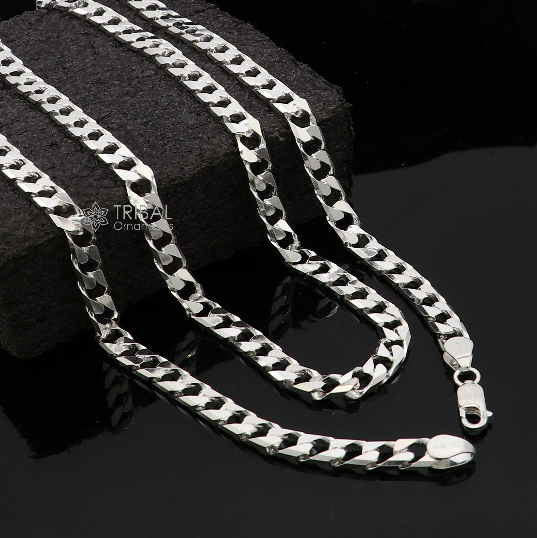 6mm 20 "solid 925 sterling handmade curb Cuban chain men's necklace, best gifting jewelry India ch588 - TRIBAL ORNAMENTS
