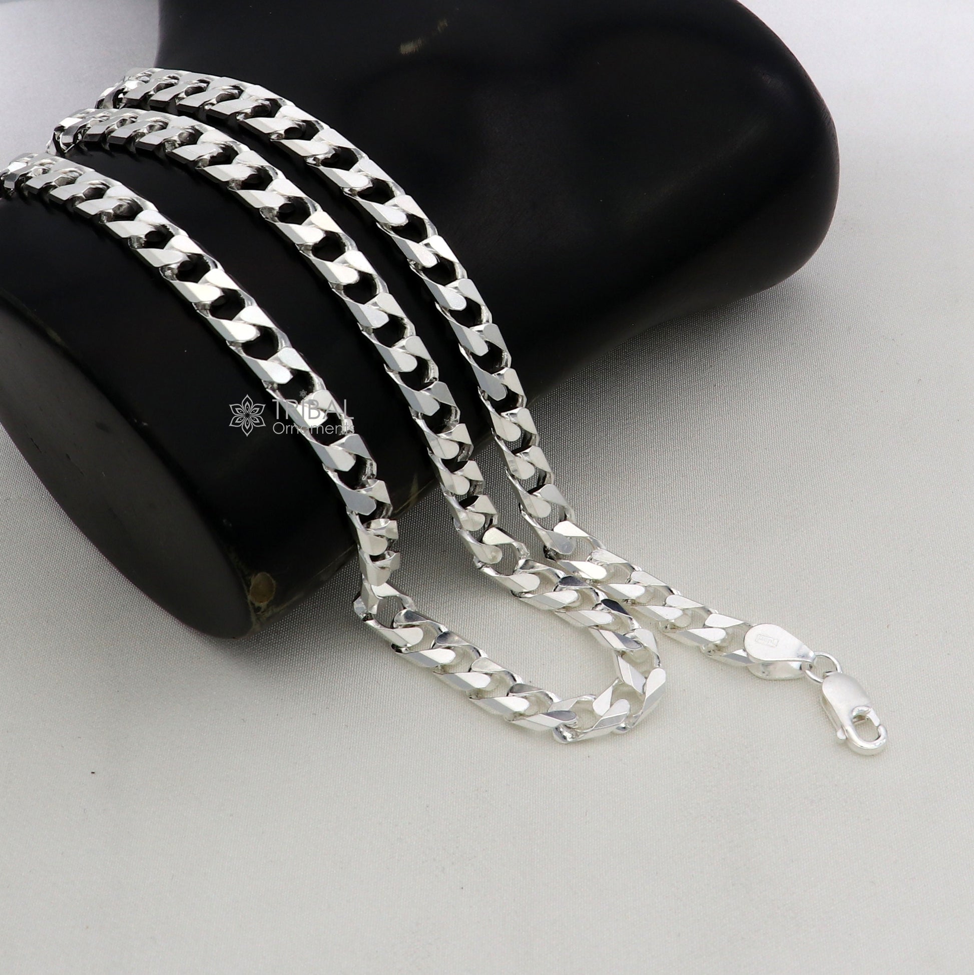 6mm 20 "solid 925 sterling handmade curb Cuban chain men's necklace, best gifting jewelry India ch588 - TRIBAL ORNAMENTS