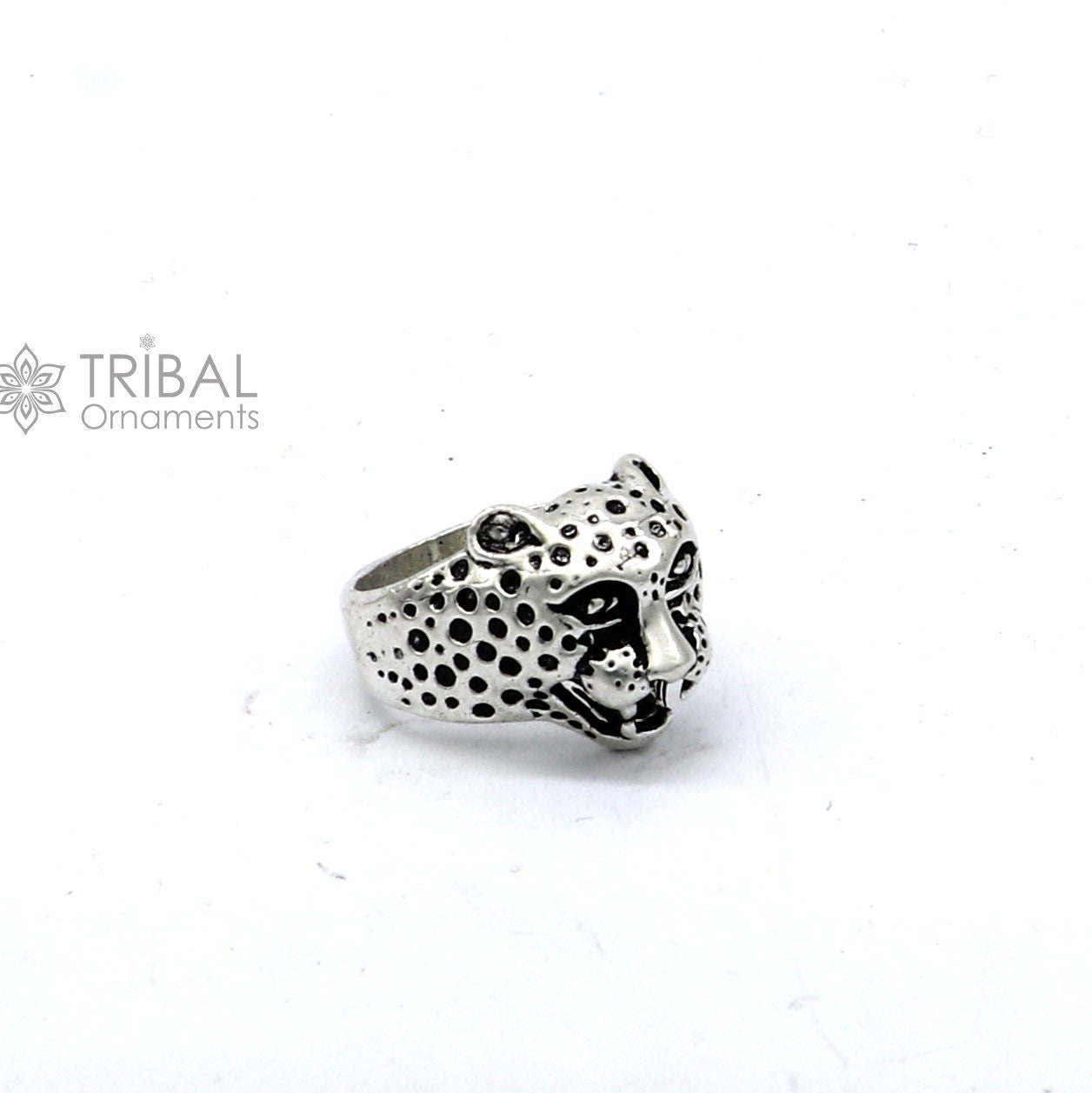 92.5% sterling silver handmade king leopard face for men's and boys gifting, stylish luxury lion ring sr710 - TRIBAL ORNAMENTS