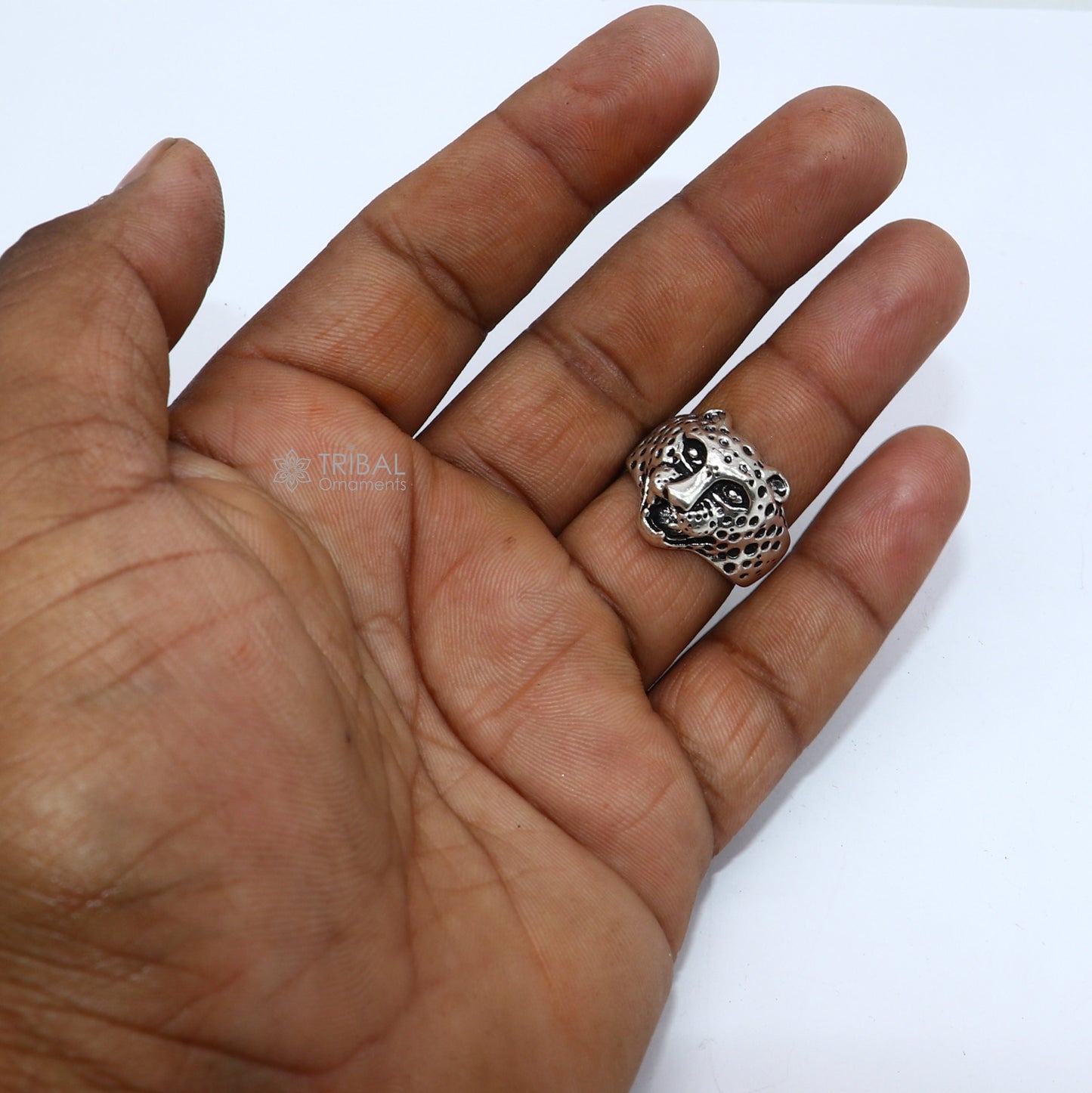 92.5% sterling silver handmade king leopard face for men's and boys gifting, stylish luxury lion ring sr710 - TRIBAL ORNAMENTS