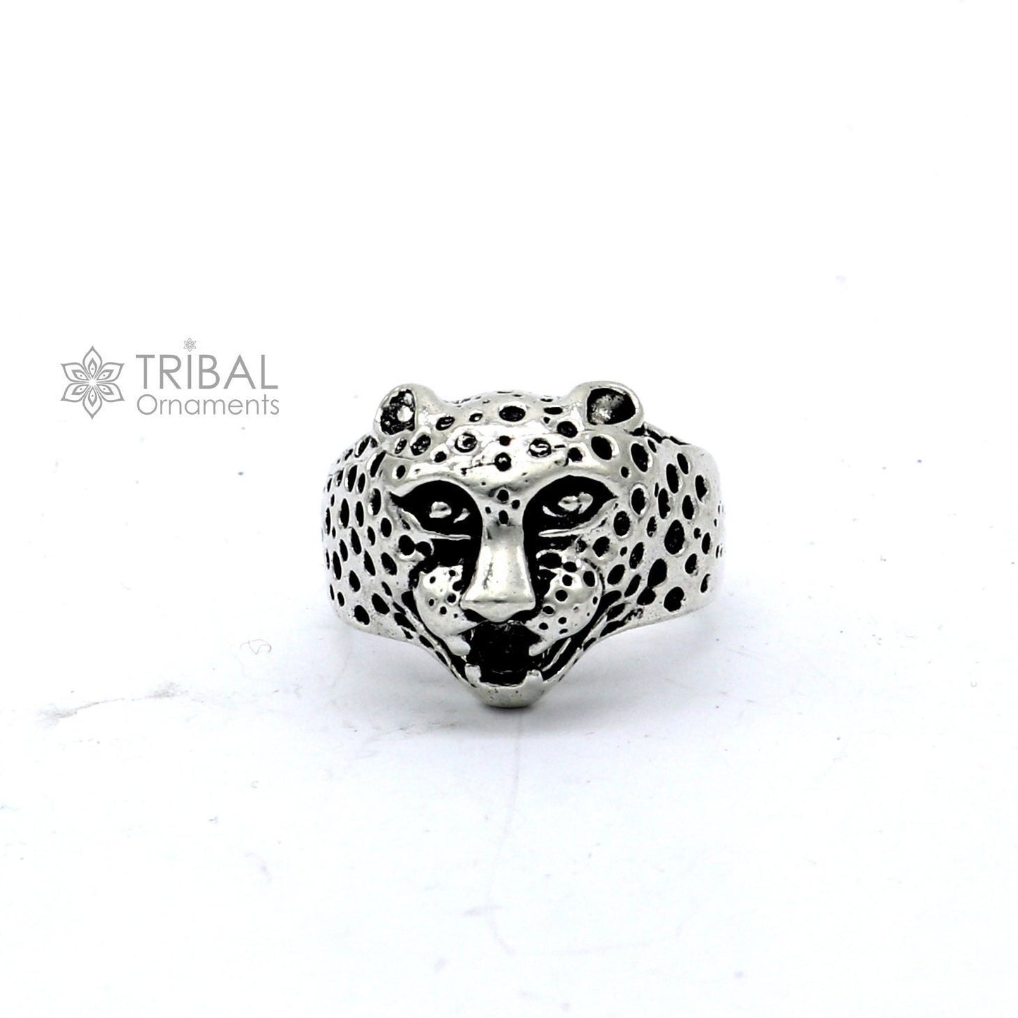 92.5% sterling silver handmade king leopard face for men's and boys gifting, stylish luxury lion ring sr710 - TRIBAL ORNAMENTS