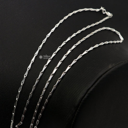 24 inches 1.5mm handmade unique chain 925 sterling silver chain, plain bright silver trendy style boy's girls chain ch595 - TRIBAL ORNAMENTS