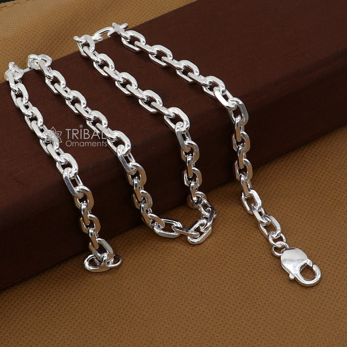 20" heavy 925 Sterling silver handmade fabulous square link rolo chain unisex necklace jewelry from india ch596 - TRIBAL ORNAMENTS