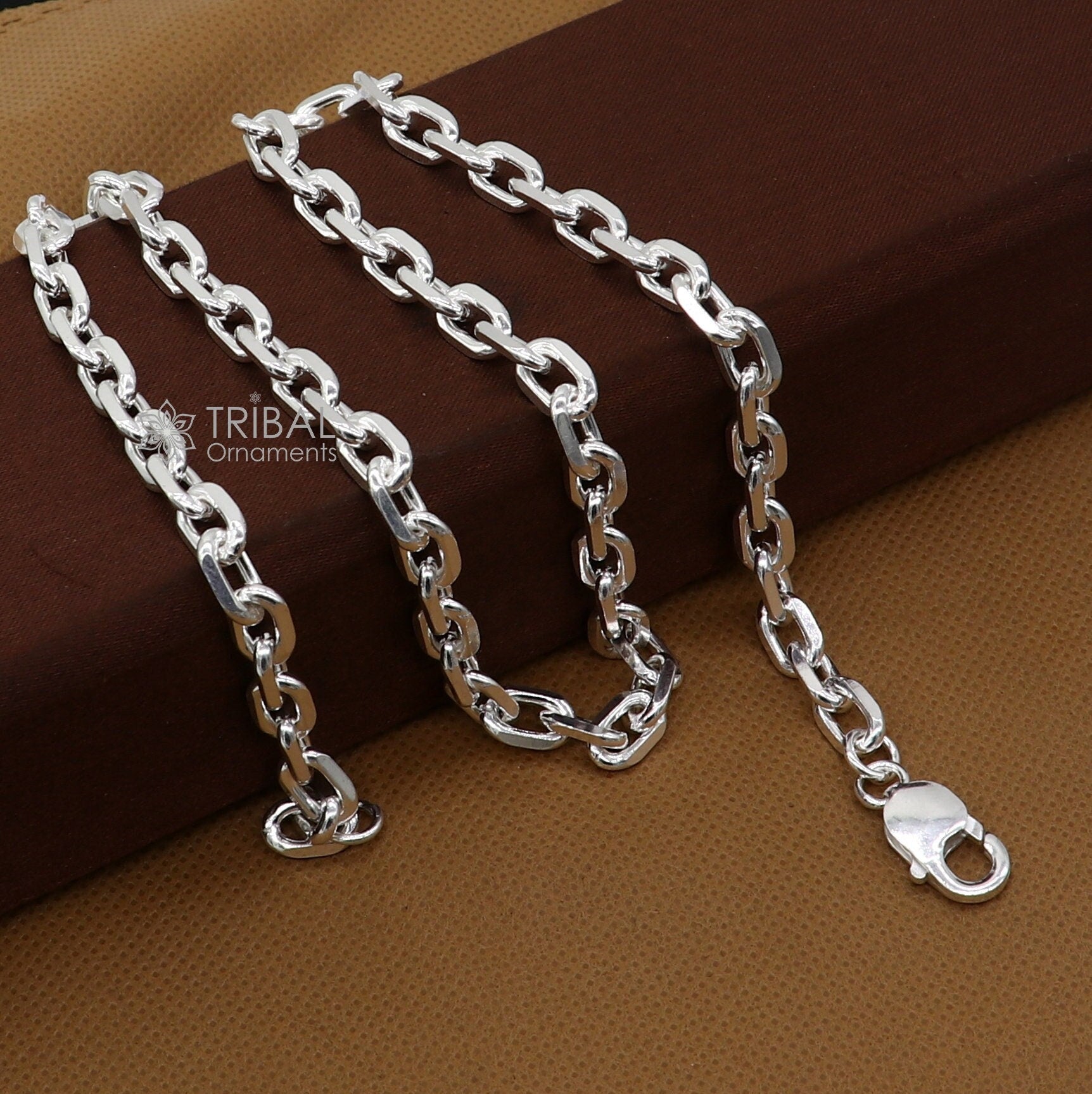 20" heavy 925 Sterling silver handmade fabulous square link rolo chain unisex necklace jewelry from india ch596 - TRIBAL ORNAMENTS