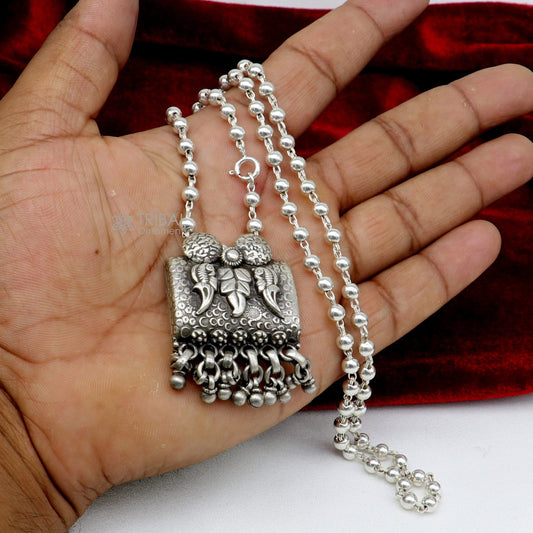 925 sterling silver handmade tribal bird design charming work pendant with silver beaded necklace best for all outfit set694 - TRIBAL ORNAMENTS