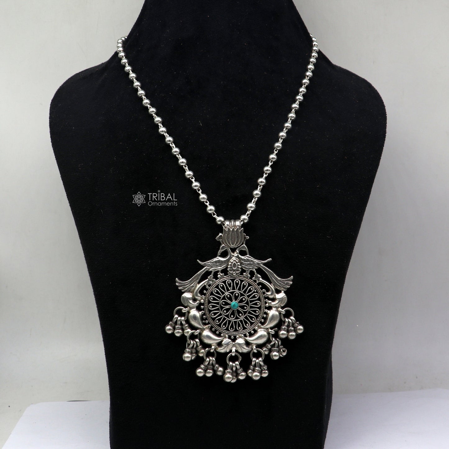 Handmade Charming peacock design 925 sterling silver pendant with silver beaded necklace best for all outfit set696 - TRIBAL ORNAMENTS
