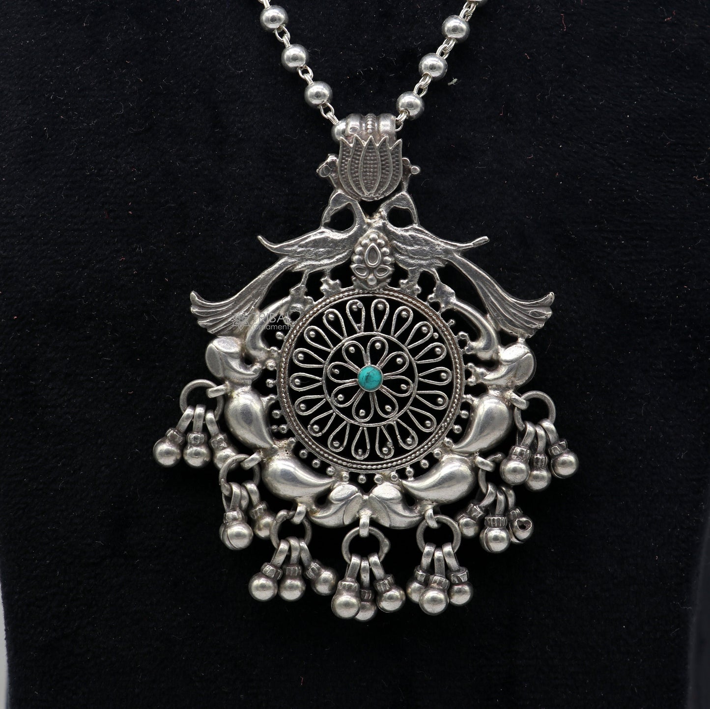 Handmade Charming peacock design 925 sterling silver pendant with silver beaded necklace best for all outfit set696 - TRIBAL ORNAMENTS