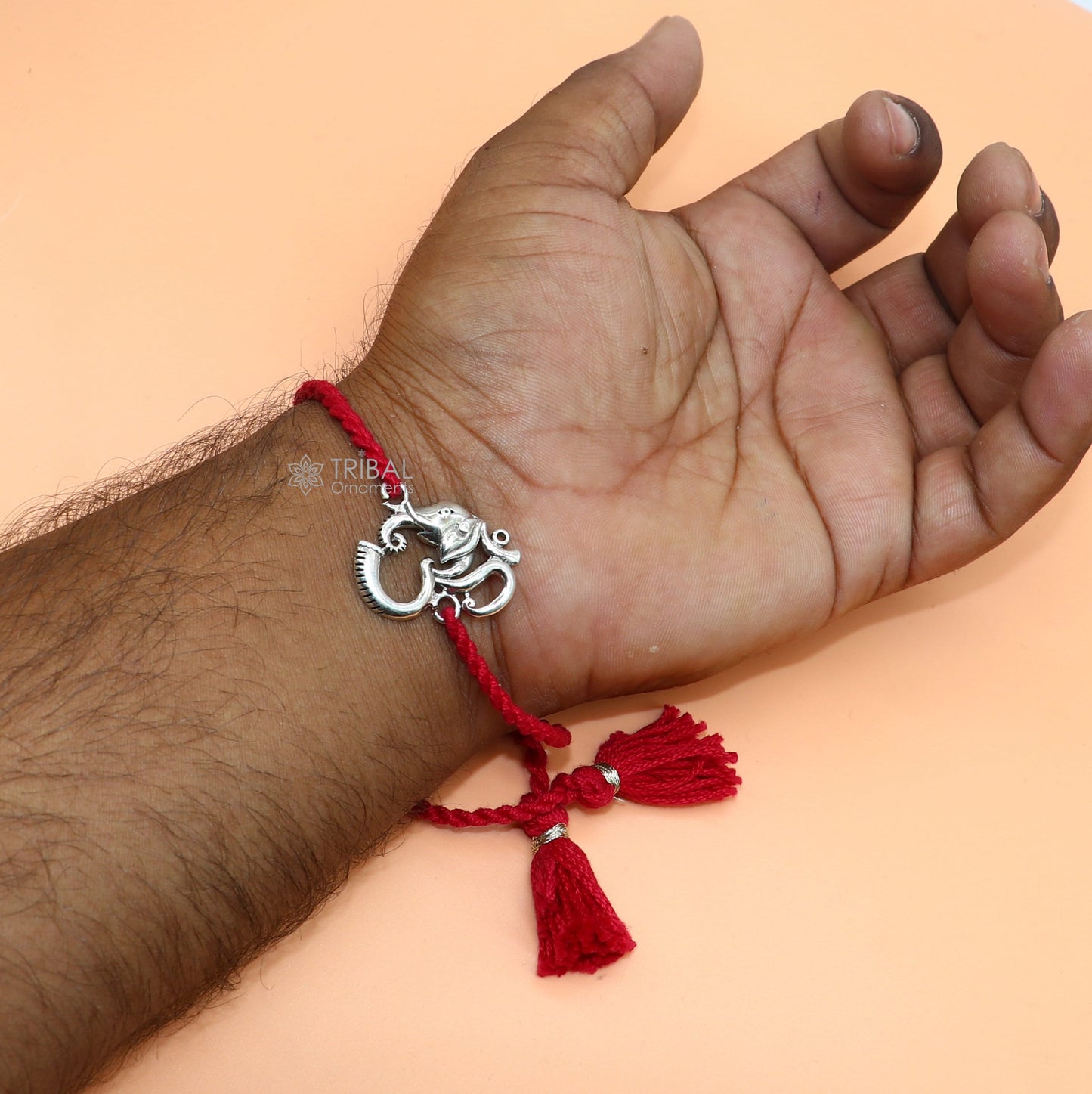 925 Sterling silver lord Ganesha "Aum" OM design pendant Rakhi bracelet. best gift for your brother's on special Rakshabandhan festival rk311 - TRIBAL ORNAMENTS