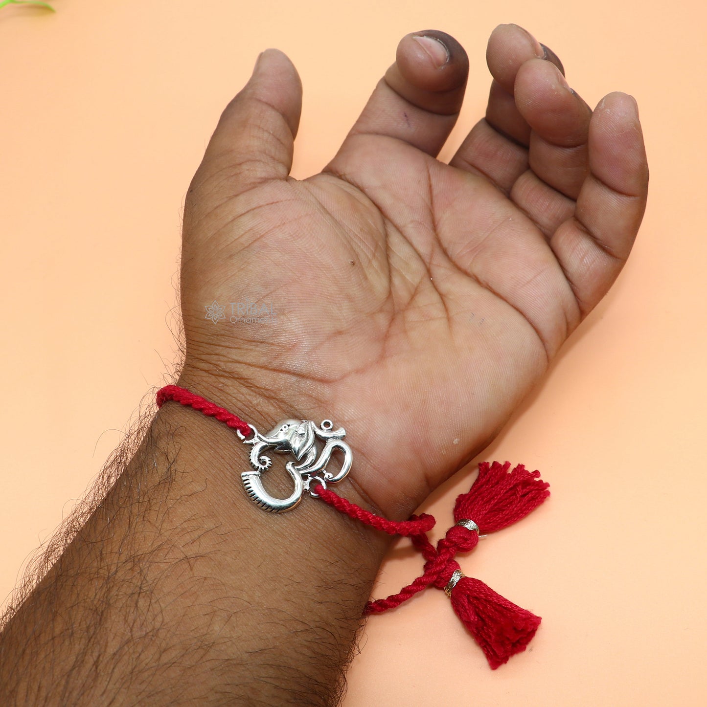 925 Sterling silver lord Ganesha "Aum" OM design pendant Rakhi bracelet. best gift for your brother's on special Rakshabandhan festival rk311 - TRIBAL ORNAMENTS