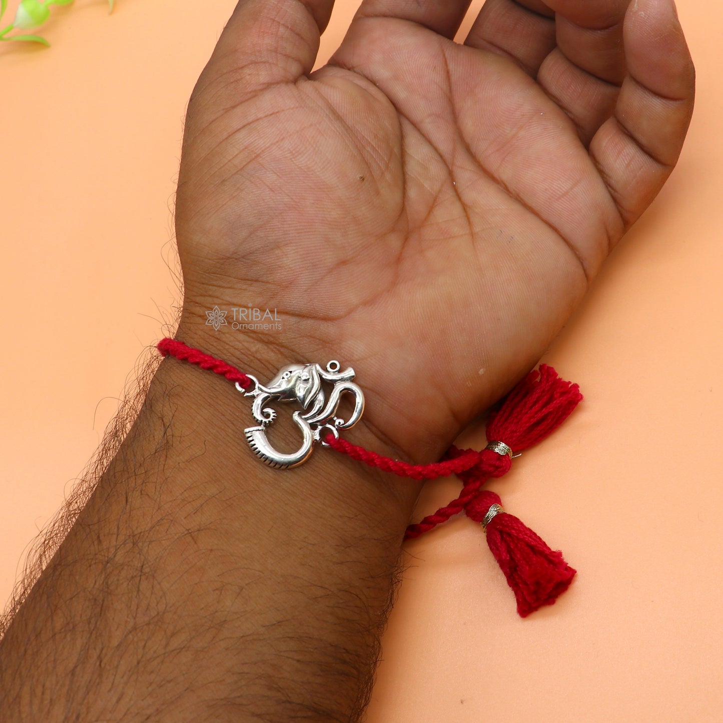 925 Sterling silver lord Ganesha "Aum" OM design pendant Rakhi bracelet. best gift for your brother's on special Rakshabandhan festival rk311 - TRIBAL ORNAMENTS