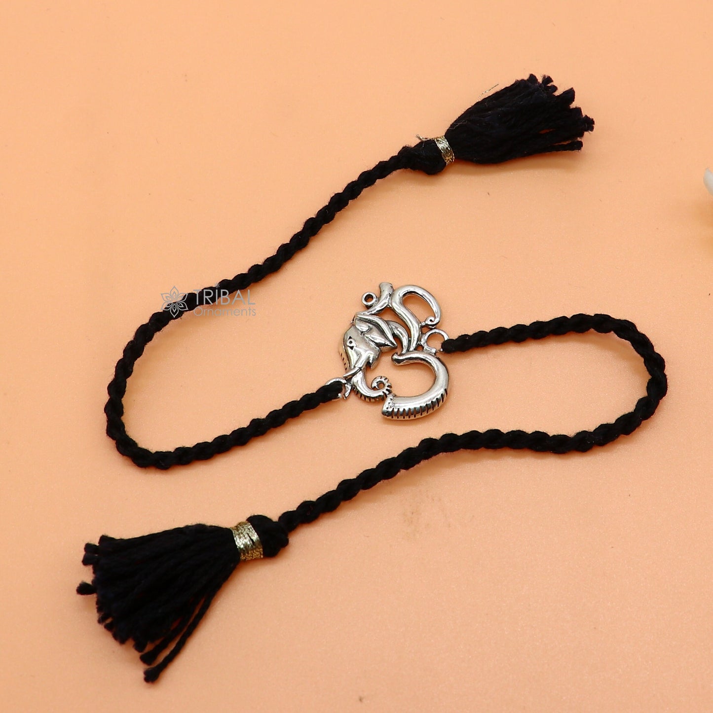 925 Sterling silver lord Ganesha "Aum" OM design pendant Rakhi bracelet. best gift for your brother's on special Rakshabandhan festival rk311 - TRIBAL ORNAMENTS