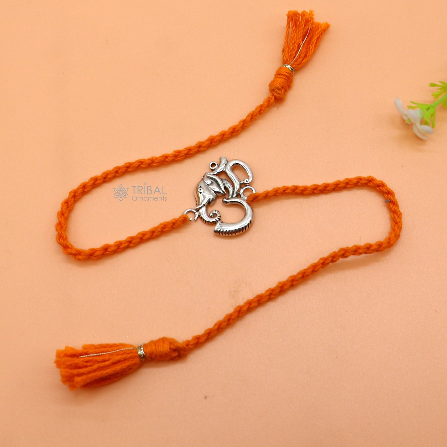 925 Sterling silver lord Ganesha "Aum" OM design pendant Rakhi bracelet. best gift for your brother's on special Rakshabandhan festival rk311 - TRIBAL ORNAMENTS