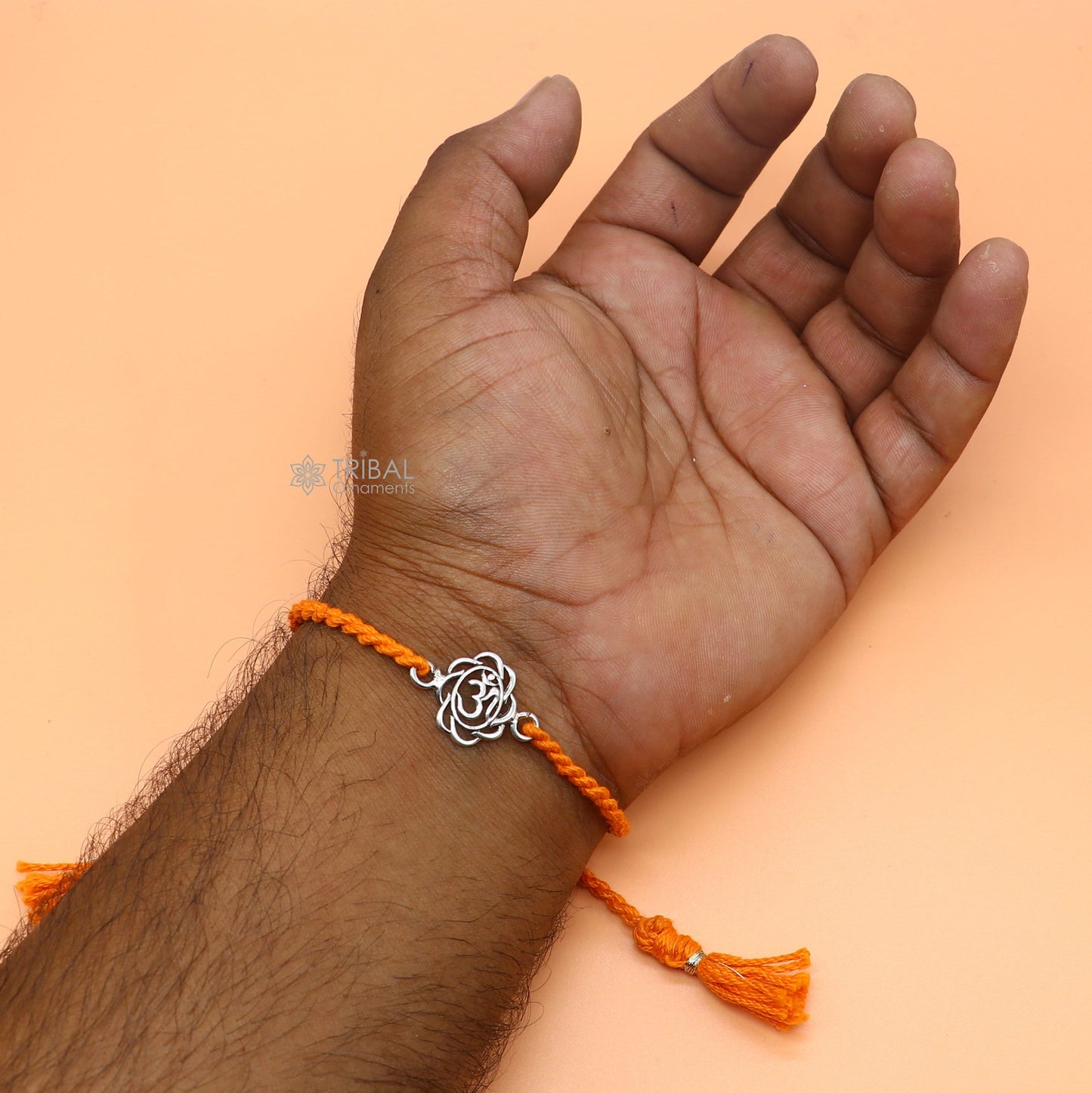925 Sterling silver HINDU Mantra "Aum"/ OM design pendant Rakhi bracelet. best gift for your brother's on special Rakshabandhan festival rk313 - TRIBAL ORNAMENTS