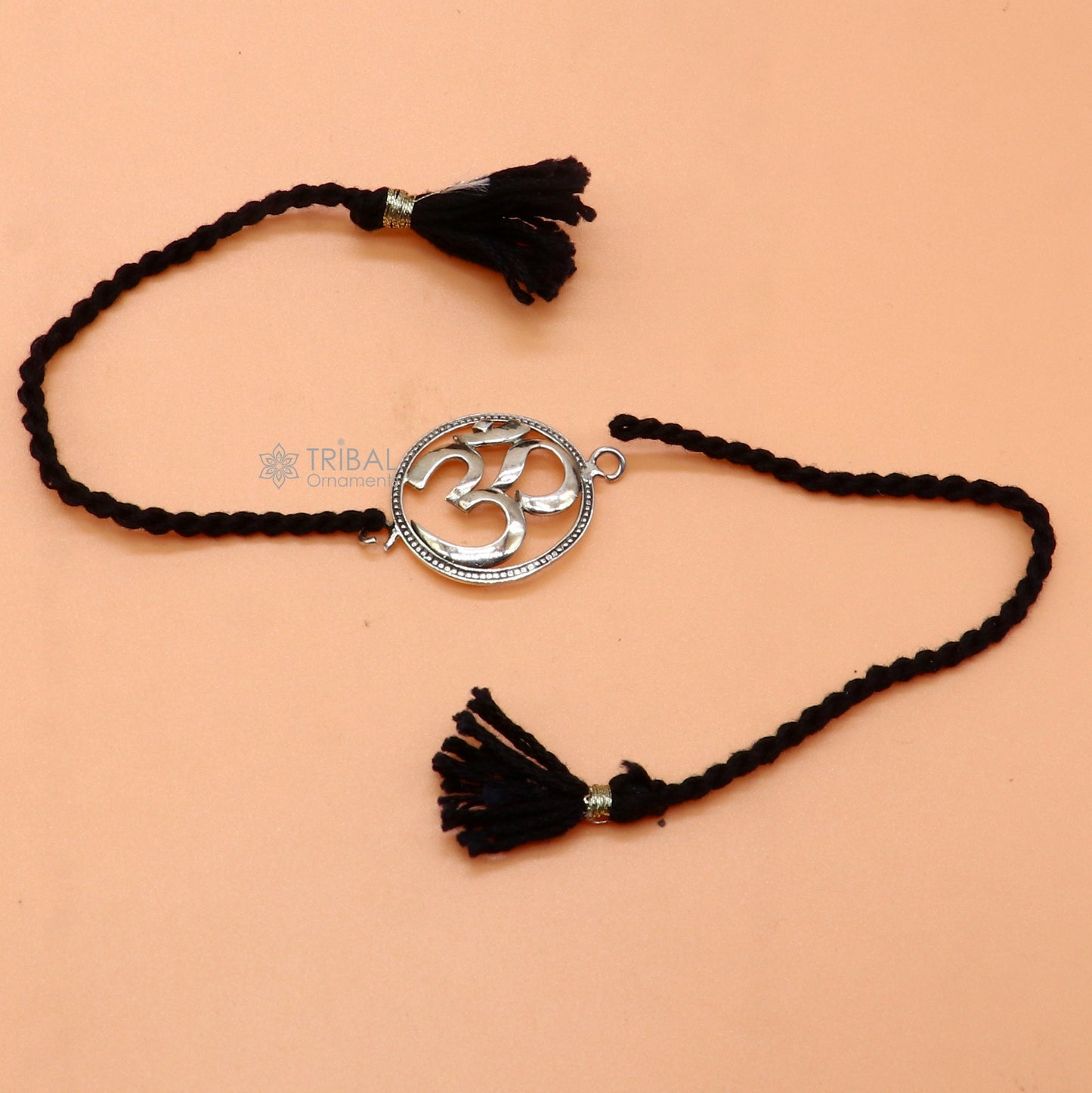 925 Sterling silver HINDU Mantra "Aum"/ OM design pendant Rakhi bracelet. best gift for your brother's on special Rakshabandhan festival rk314 - TRIBAL ORNAMENTS