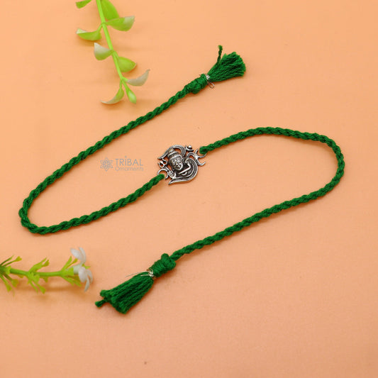 925 Sterling silver Lord Shiva with "Aum"OM design pendant Rakhi bracelet best gift for special Rakshabandhan festival rk316 - TRIBAL ORNAMENTS