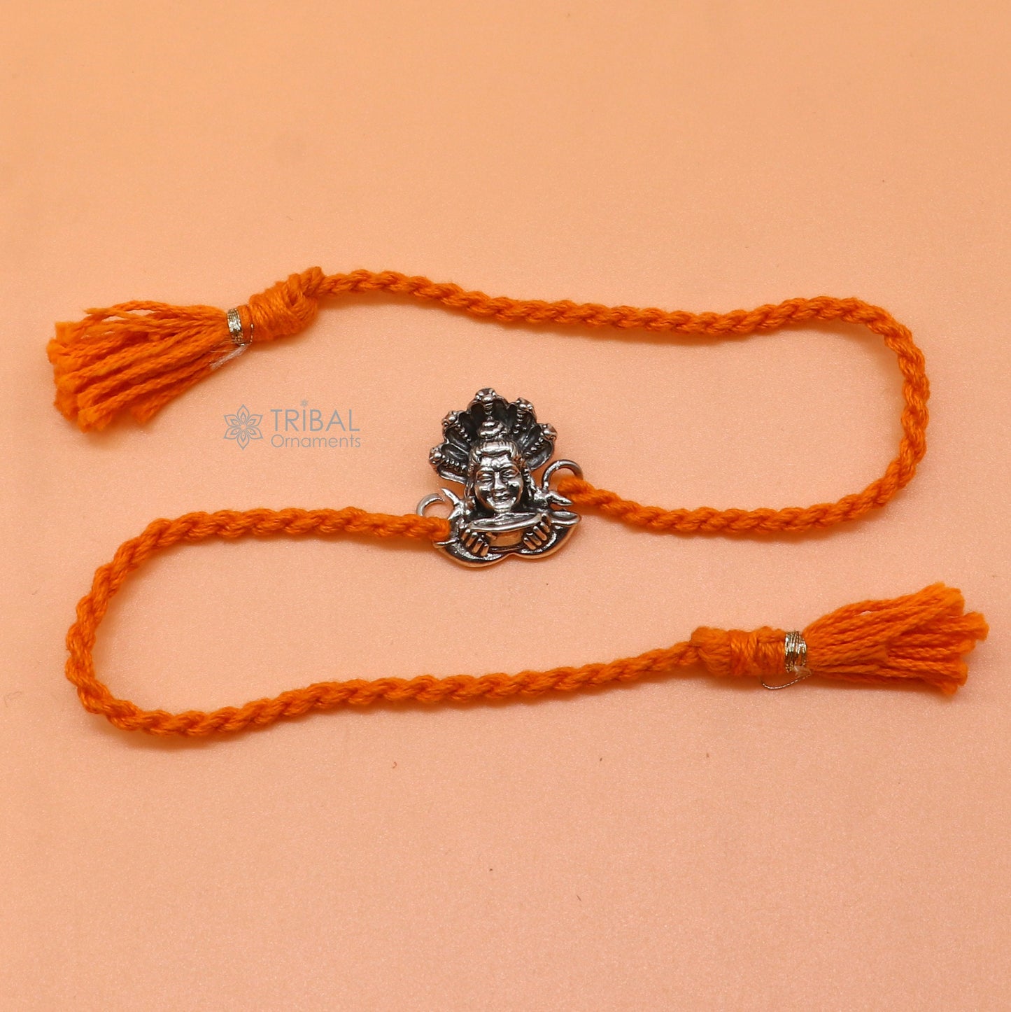 925 Sterling silver Lord Shiva design pendant Rakhi bracelet best gift for special Rakshabandhan festival rk317 - TRIBAL ORNAMENTS