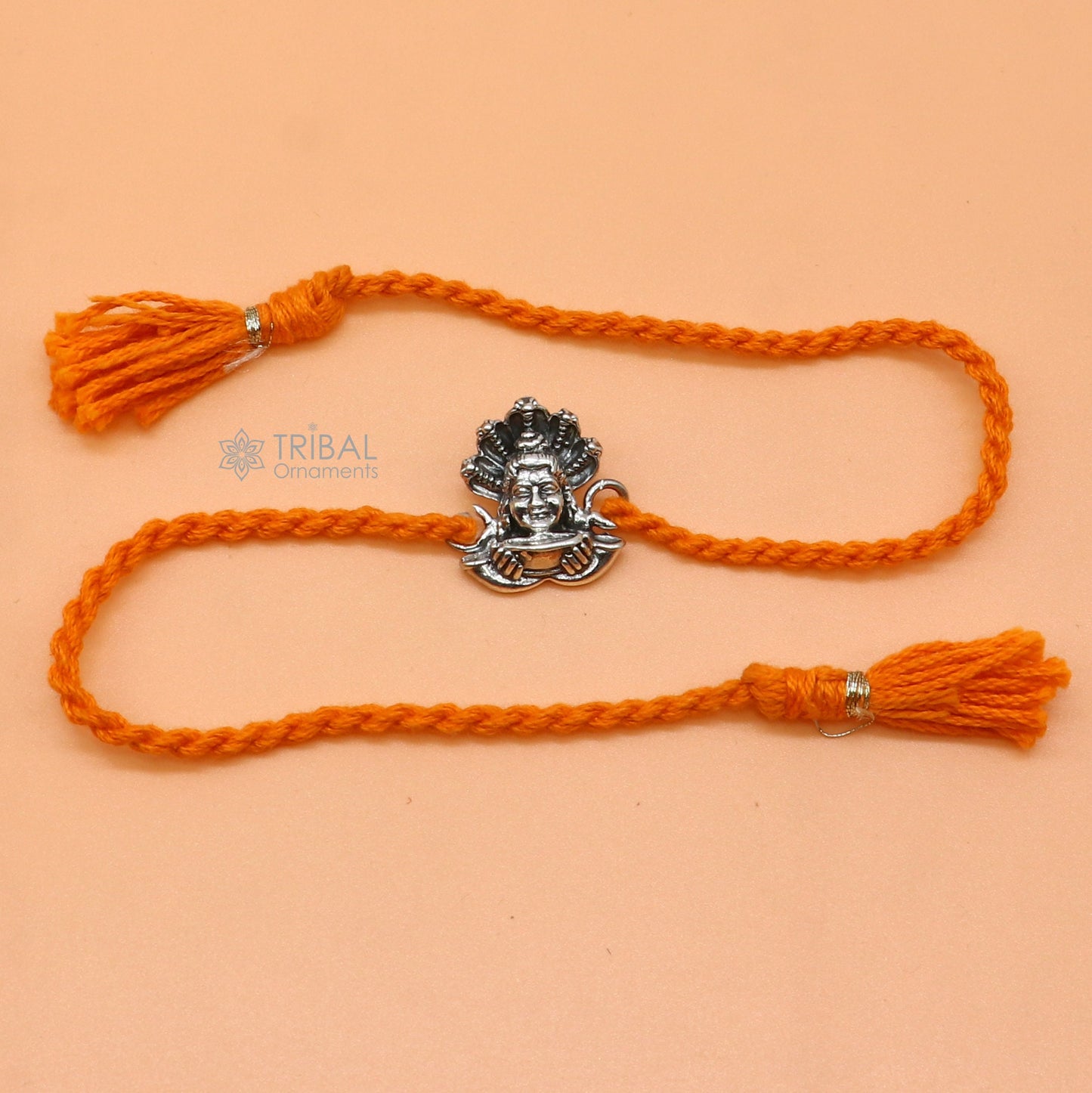 925 Sterling silver Lord Shiva design pendant Rakhi bracelet best gift for special Rakshabandhan festival rk317 - TRIBAL ORNAMENTS