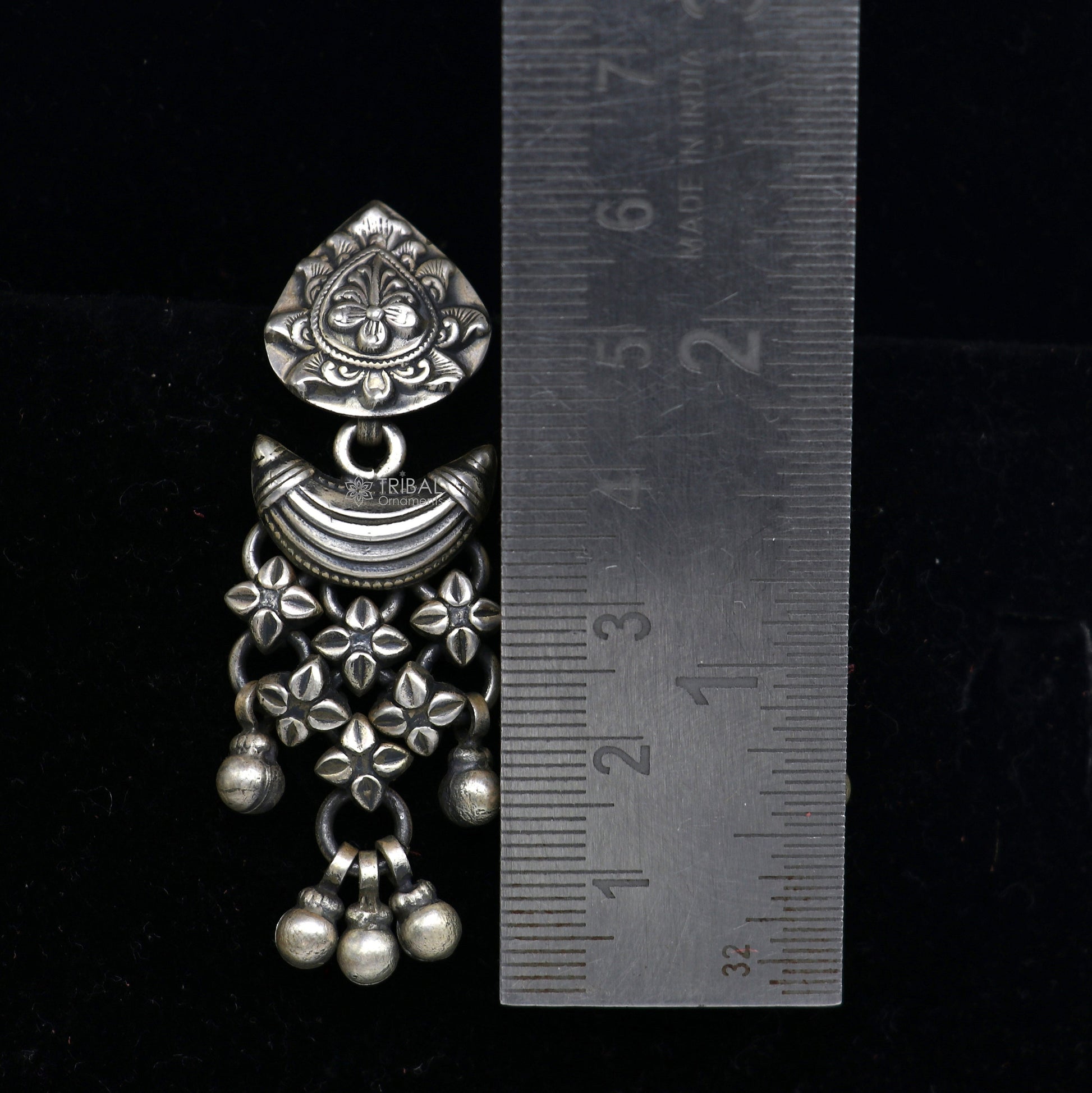 925 sterling silver unique work floral design stud earrings with hanging drops ethnic brides jewellery India s1316 - TRIBAL ORNAMENTS