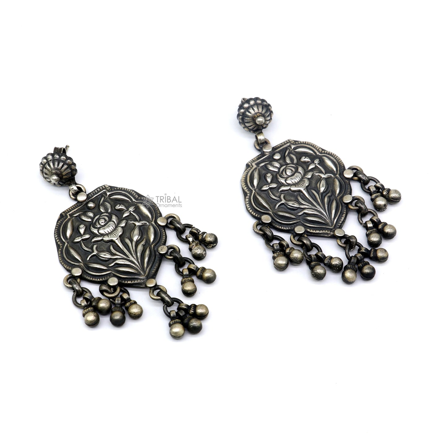 925 sterling silver ethnic tribal drop dangling earrings s1318 - TRIBAL ORNAMENTS