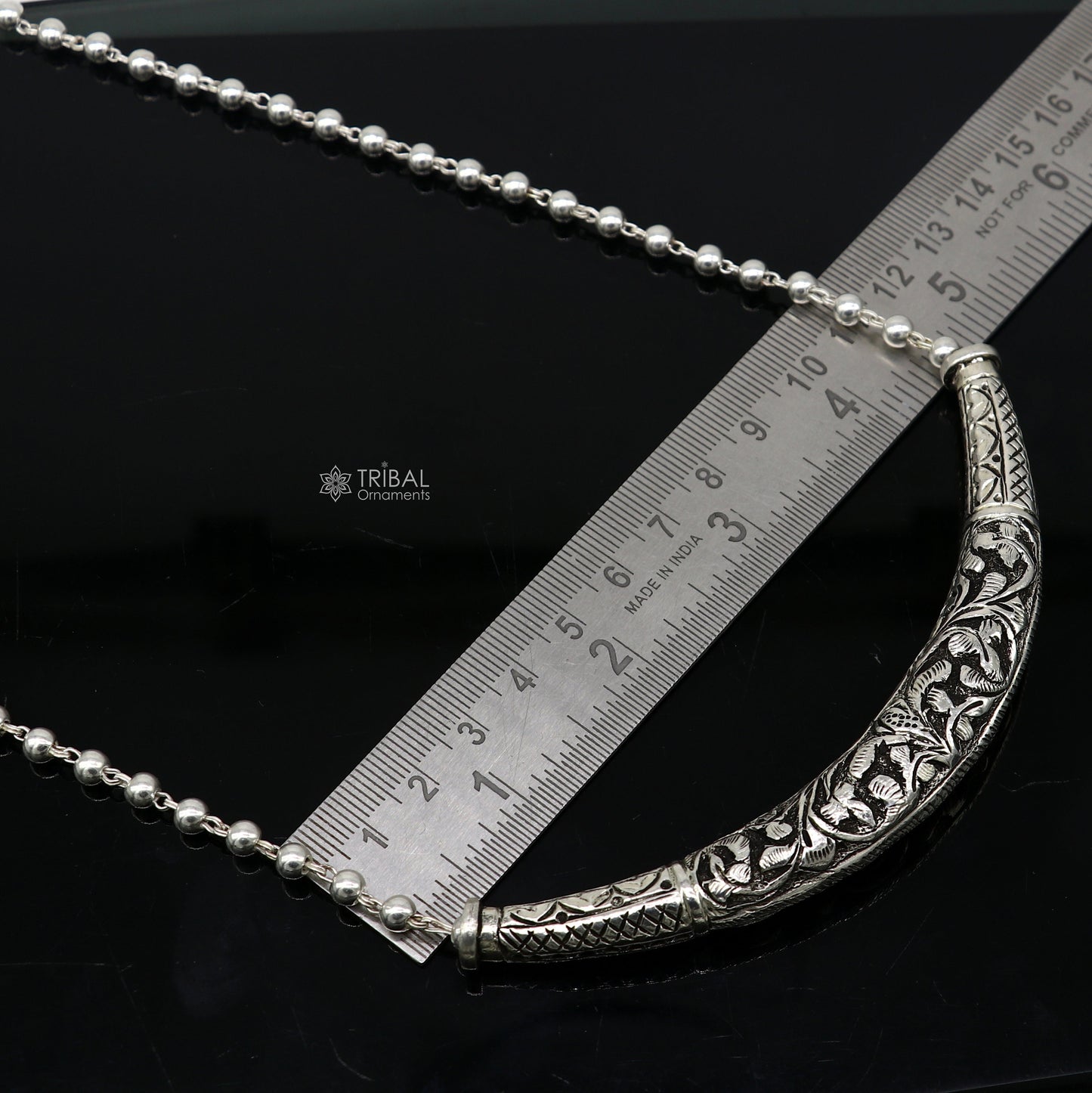 24" long Vintage Indian traditional style trendy 925 sterling silver chitai necklace, choker tribal jewelry SET700 - TRIBAL ORNAMENTS