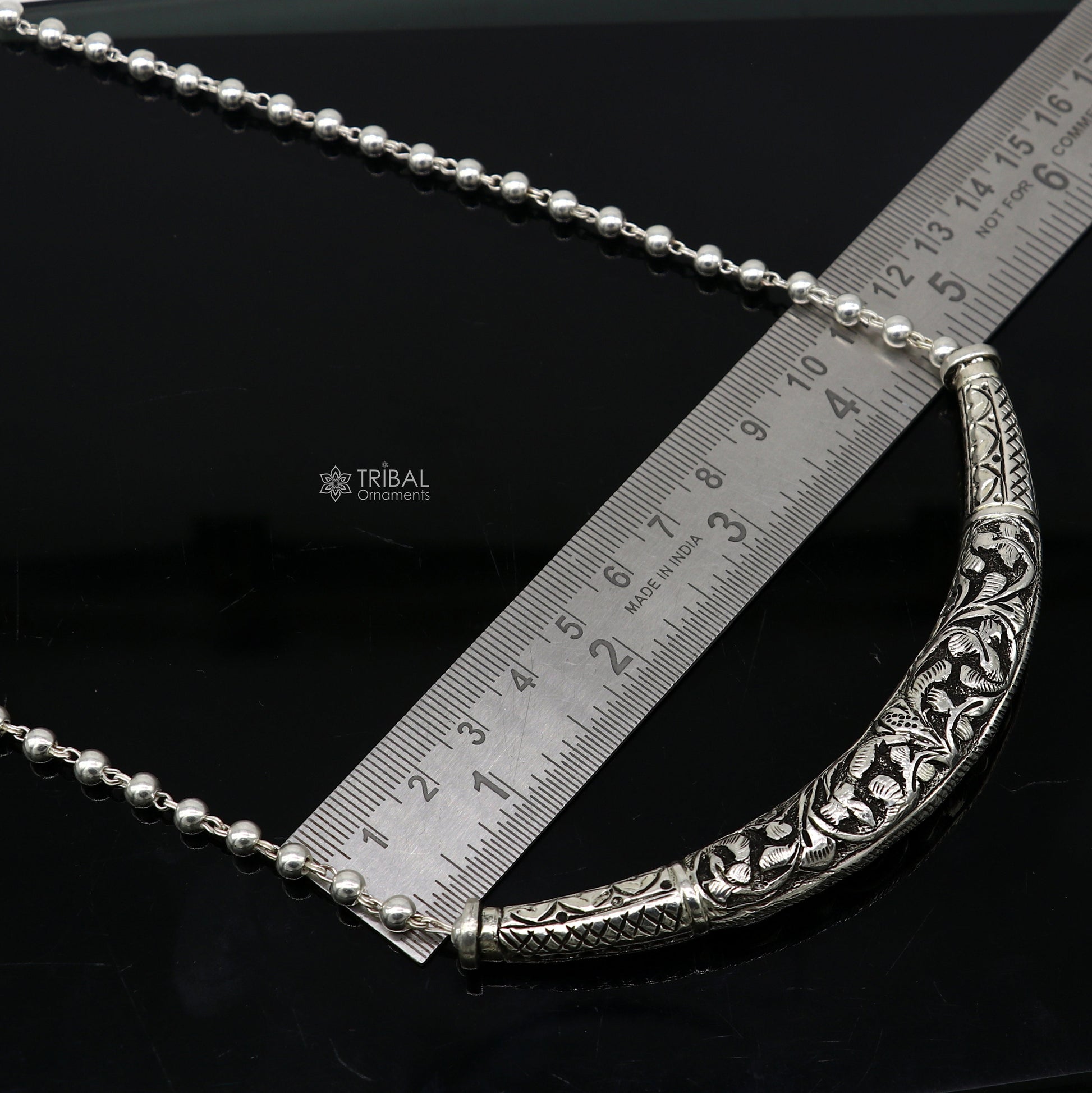 24" long Vintage Indian traditional style trendy 925 sterling silver chitai necklace, choker tribal jewelry SET700 - TRIBAL ORNAMENTS