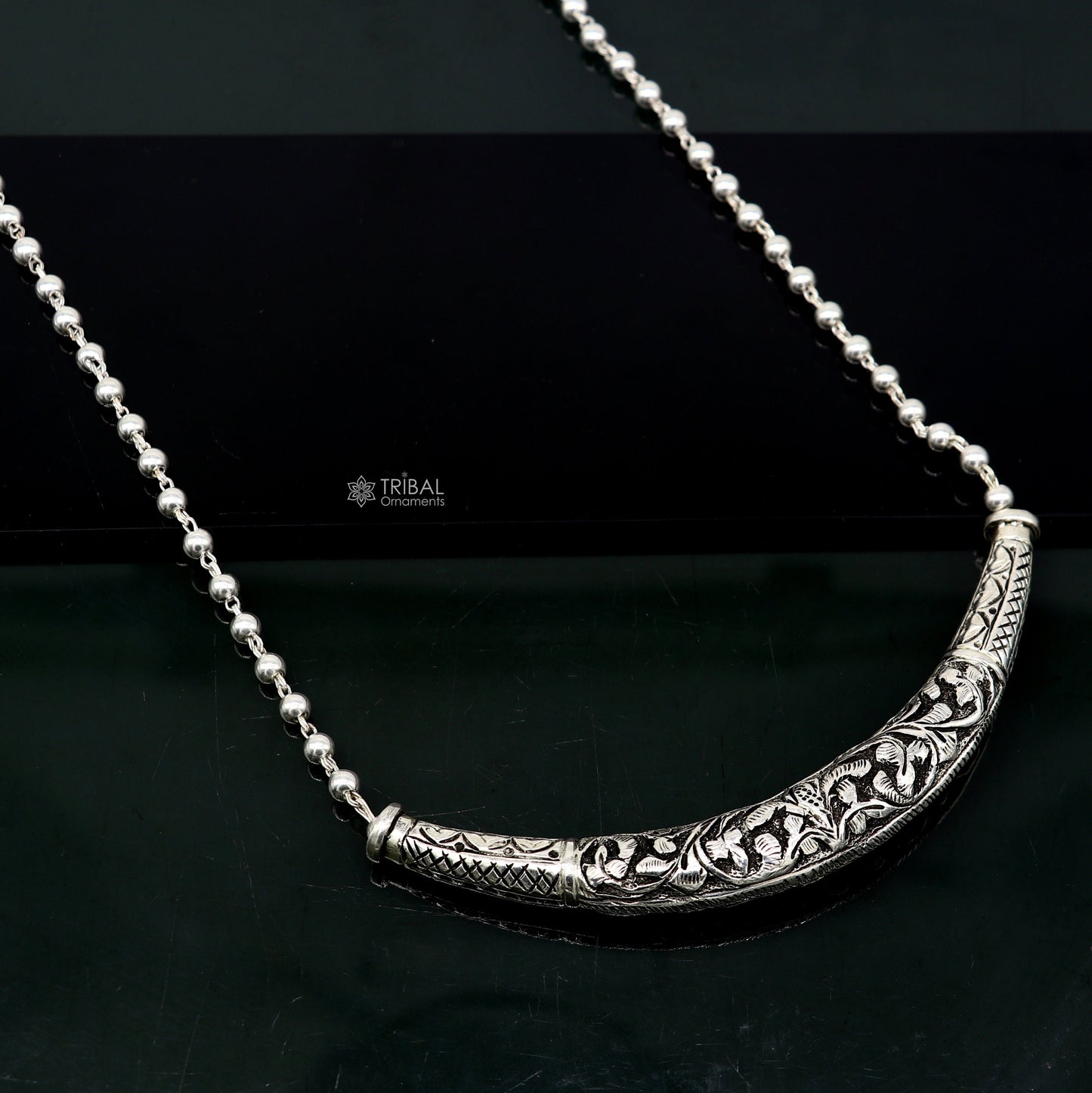 24" long Vintage Indian traditional style trendy 925 sterling silver chitai necklace, choker tribal jewelry SET700 - TRIBAL ORNAMENTS