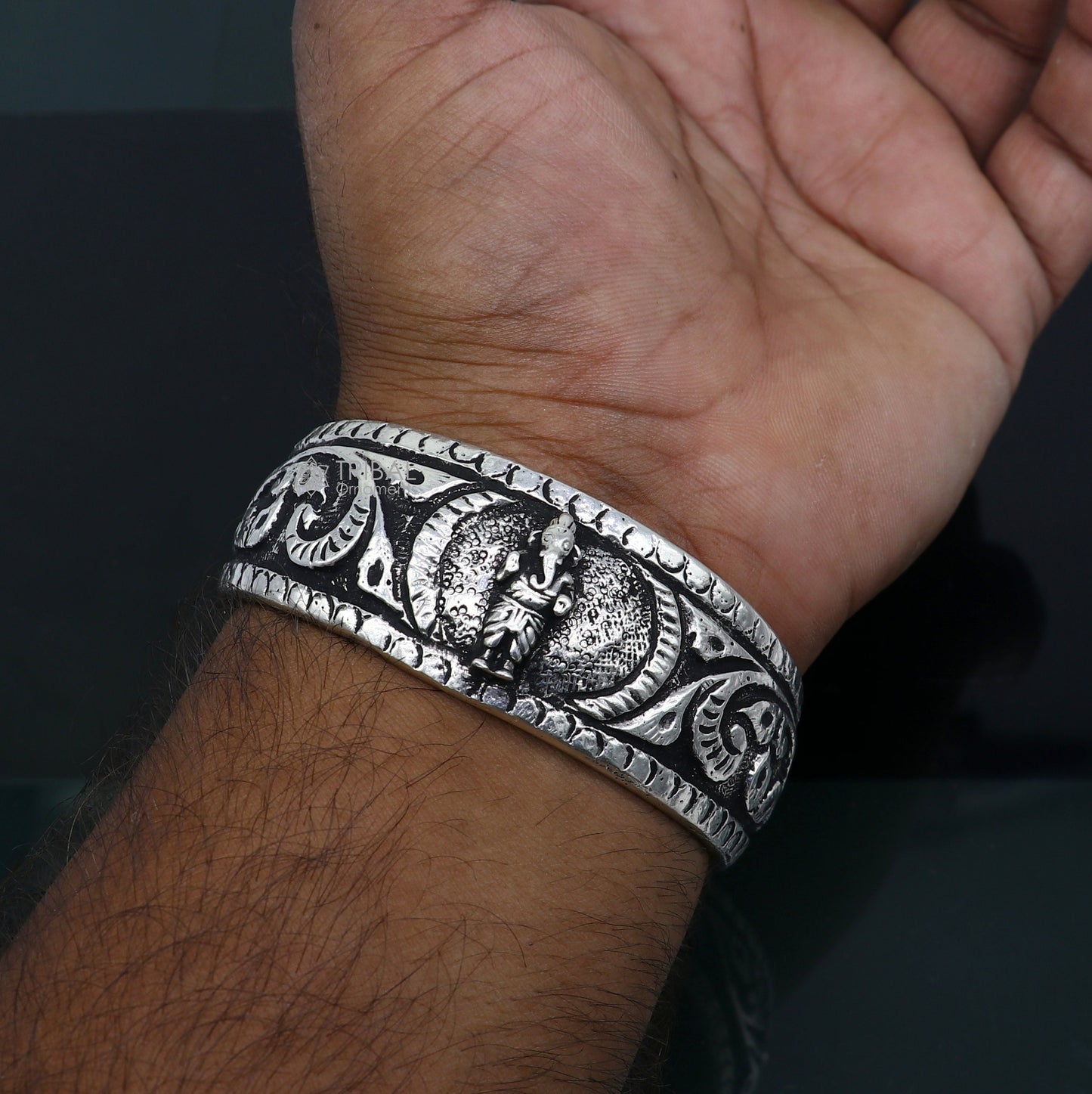925 sterling silver handmade vintage lord ganesha design bangle bracelet kada tribal jewelry cuff240 - TRIBAL ORNAMENTS