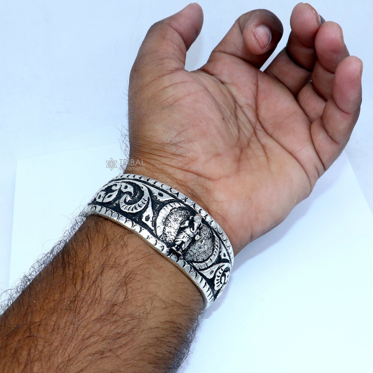 925 sterling silver handmade vintage lord ganesha design bangle bracelet kada tribal jewelry cuff240 - TRIBAL ORNAMENTS